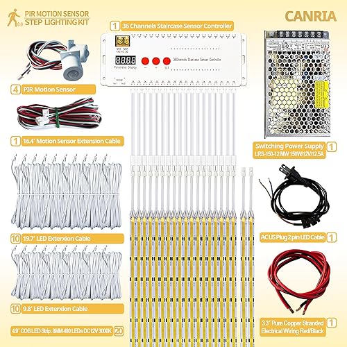 Miniatura 2 de CANRIA PIR Sensor de movimiento LED Luces de escalera para interiores y exteriores Escalera Escalera Kit de iluminación con 3000K blanco cálido COB
