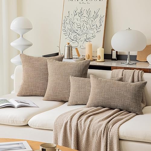 Miniatura 7 de Kevin Textile Fundas de cojín texturizadas de lino sintético para sofá, cremallera invisible, 18 x 18 pulgadas (juego de 2, lino natural)