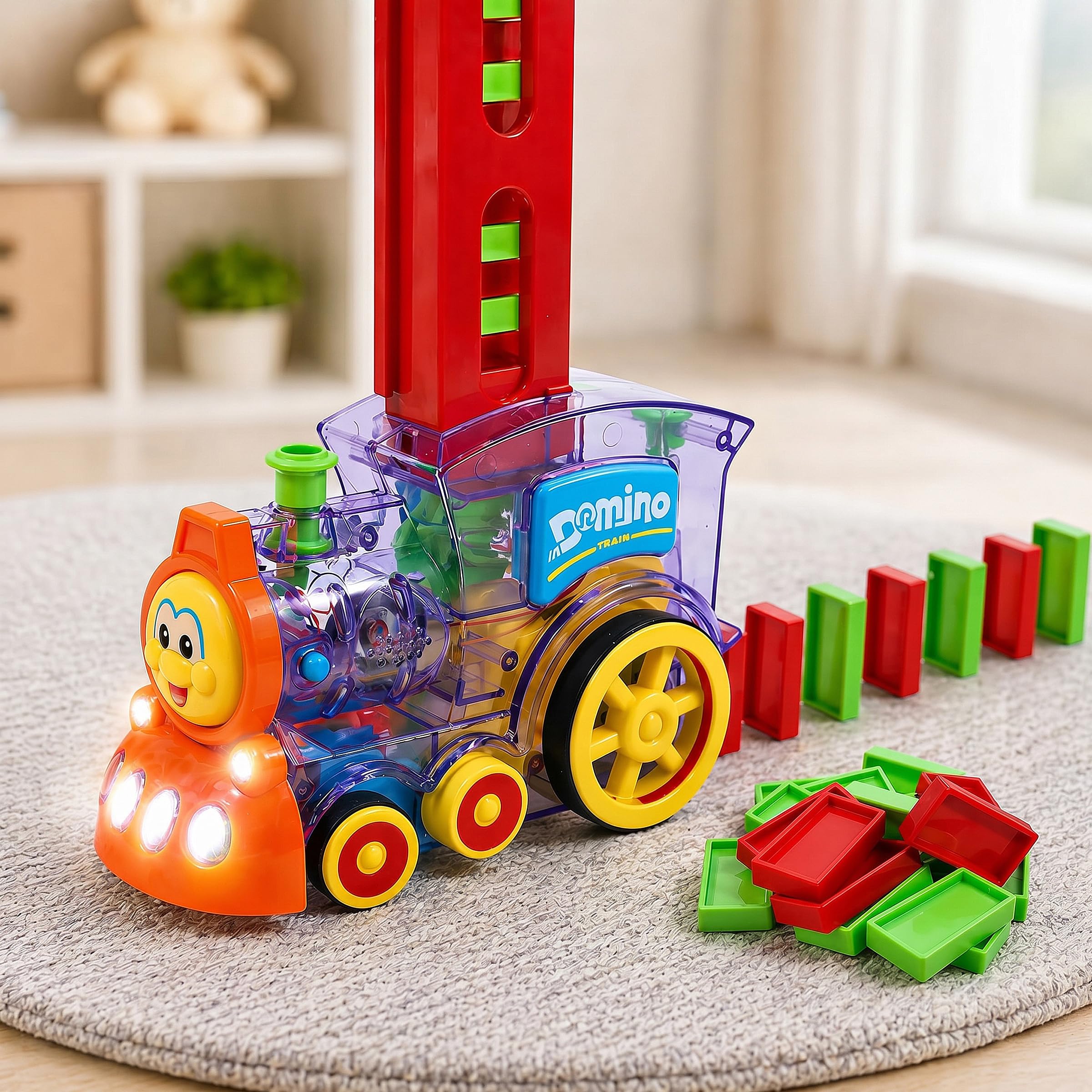 Train Domino Électrique 200 Pièces - Jouet Automatique Pour Enfants Avec Sons Réalistes Et Blocs De Construction
