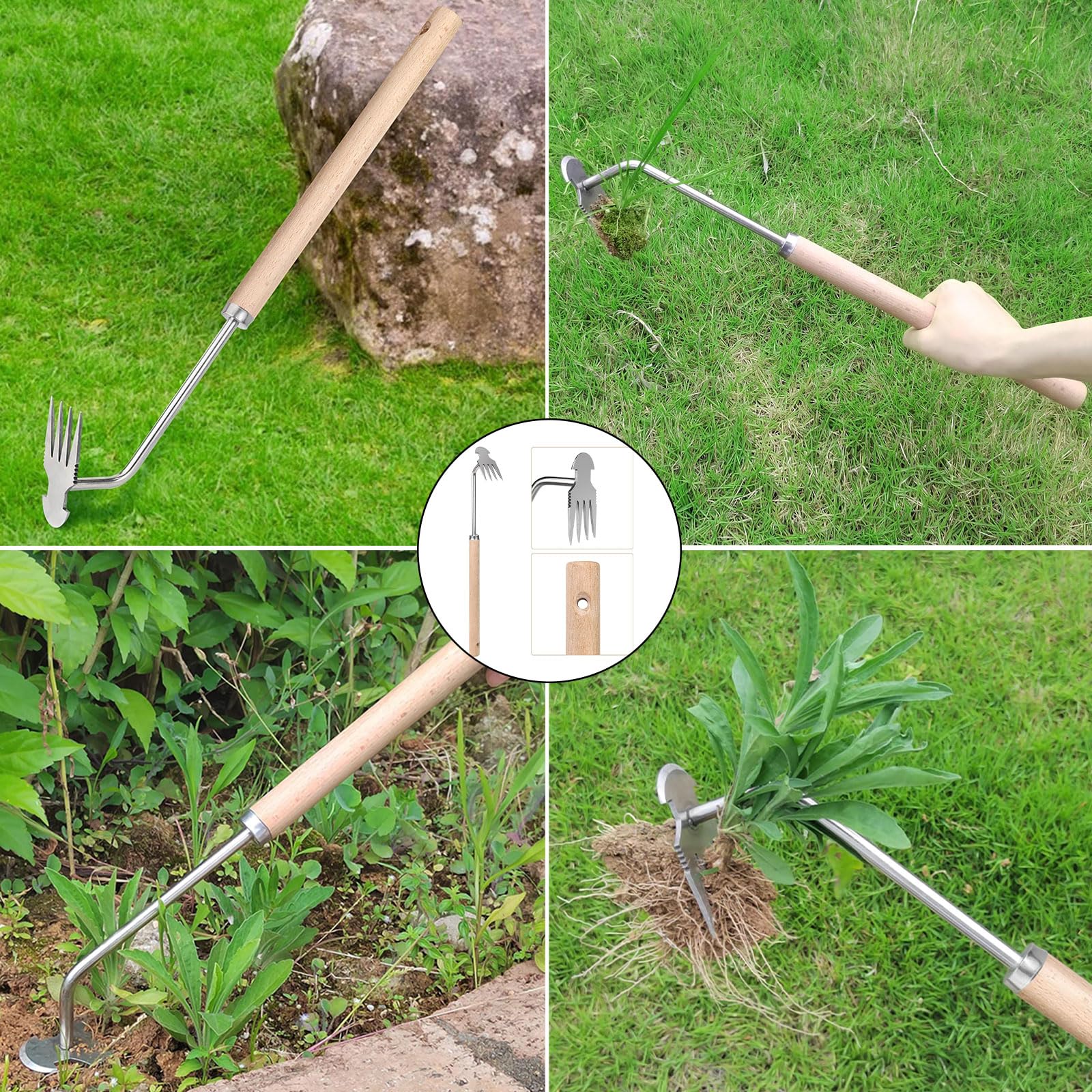 MOGADEE® Chwastownik, odchwaszczacz z rączką 47 cm, urządzenie do usuwania chwastów 2 w 1, ręczny odchwaszczacz ze stali nierdzewnej, skrobak do fug z uchwytem pomocnik ogrodniczy