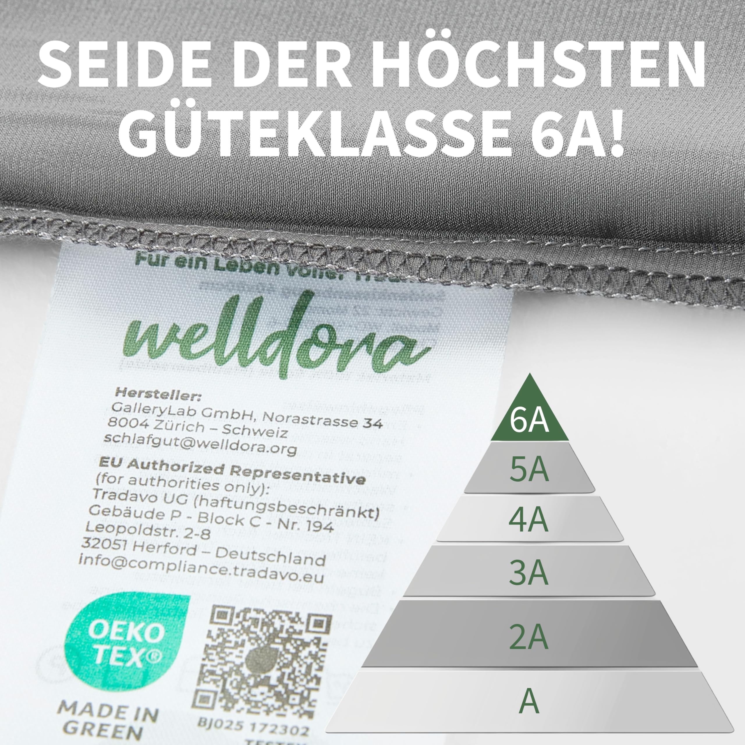 Welldora Kissenbezug aus 100% Seide 40x80 | Hohes Gewicht: 22 Momme, ideal für Haut und Haar | Höchste Güteklasse 6A | Oeko-Tex zert. in der Schweiz | Seidenkissenbezug Silk Pillowcase Beigegold