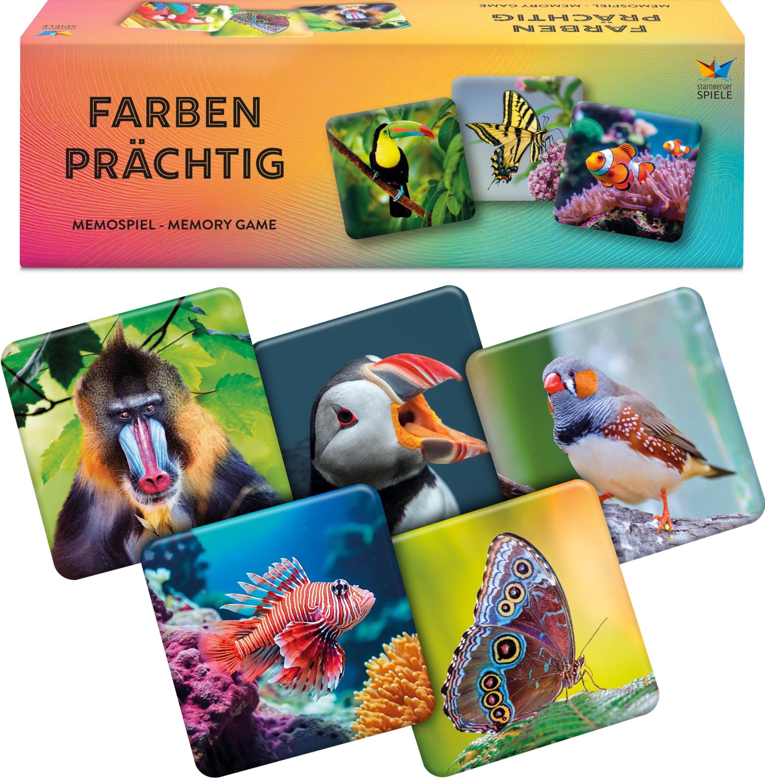 Starnberger Spiele - Farbenprächtig - Memospiel - Kartenspiel für Erwachsene und Kinder ab 6 Jahren - Geschenk für Tierliebhaber