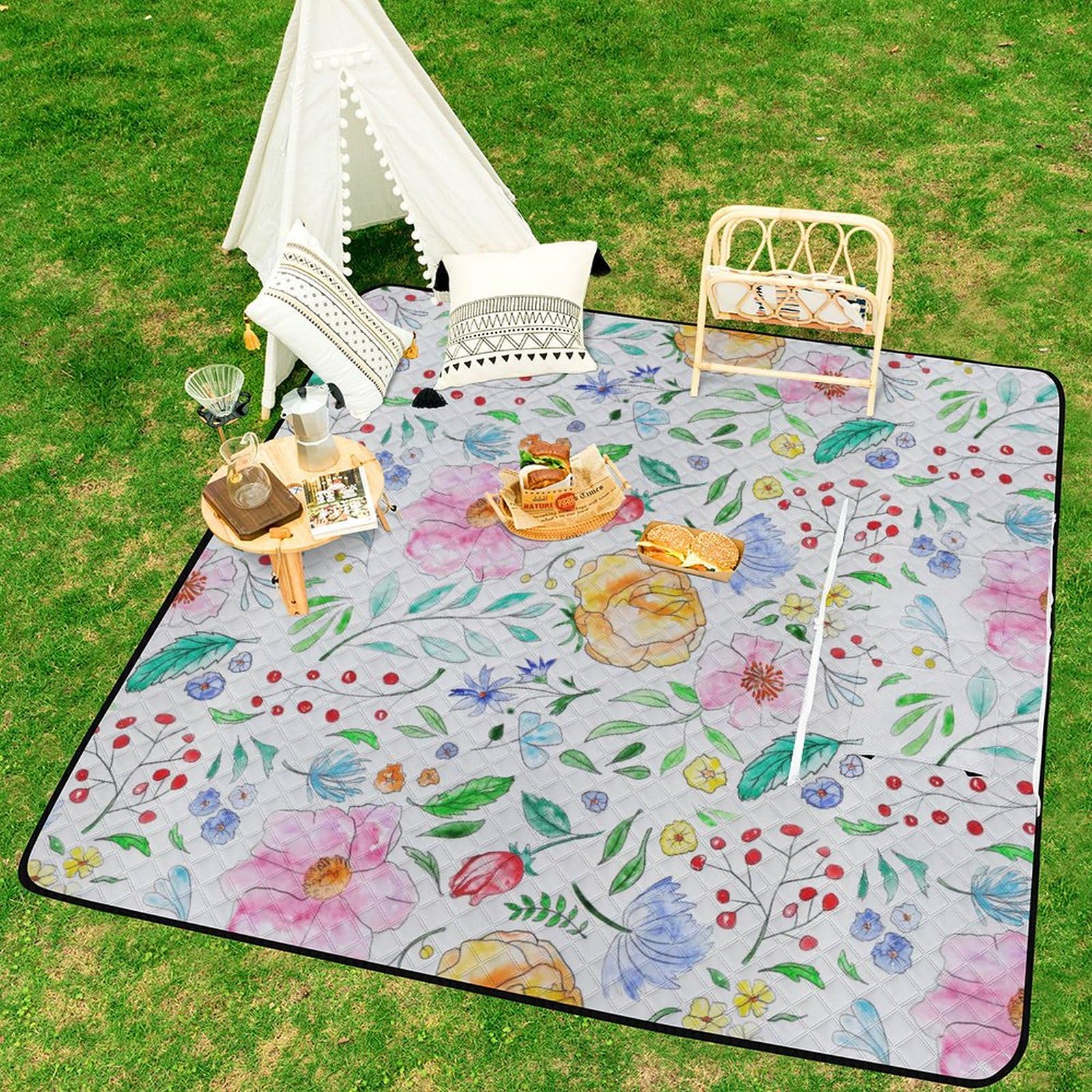 3D Impression Fleurs Contexte Couverture Pique Nique Tapis De Plage Anti Sable Tapis Plage Plaid Pique Nique pour Camping, Parc, Jardin, Plage 200x200cm