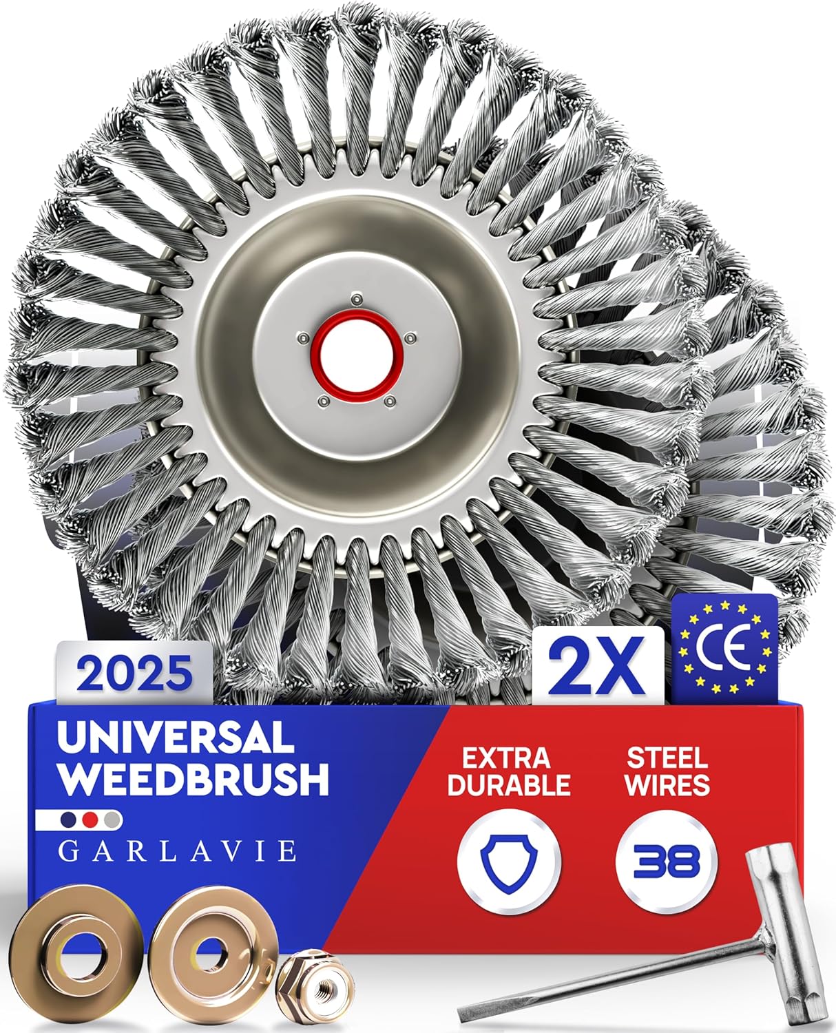 Set of 2 Steel Wire Trimmer Head for Weed Eaters - Universal Weed Eater Attachment, Heavy Duty Brush Cutter Replacement for Grass, Moss & Concrete