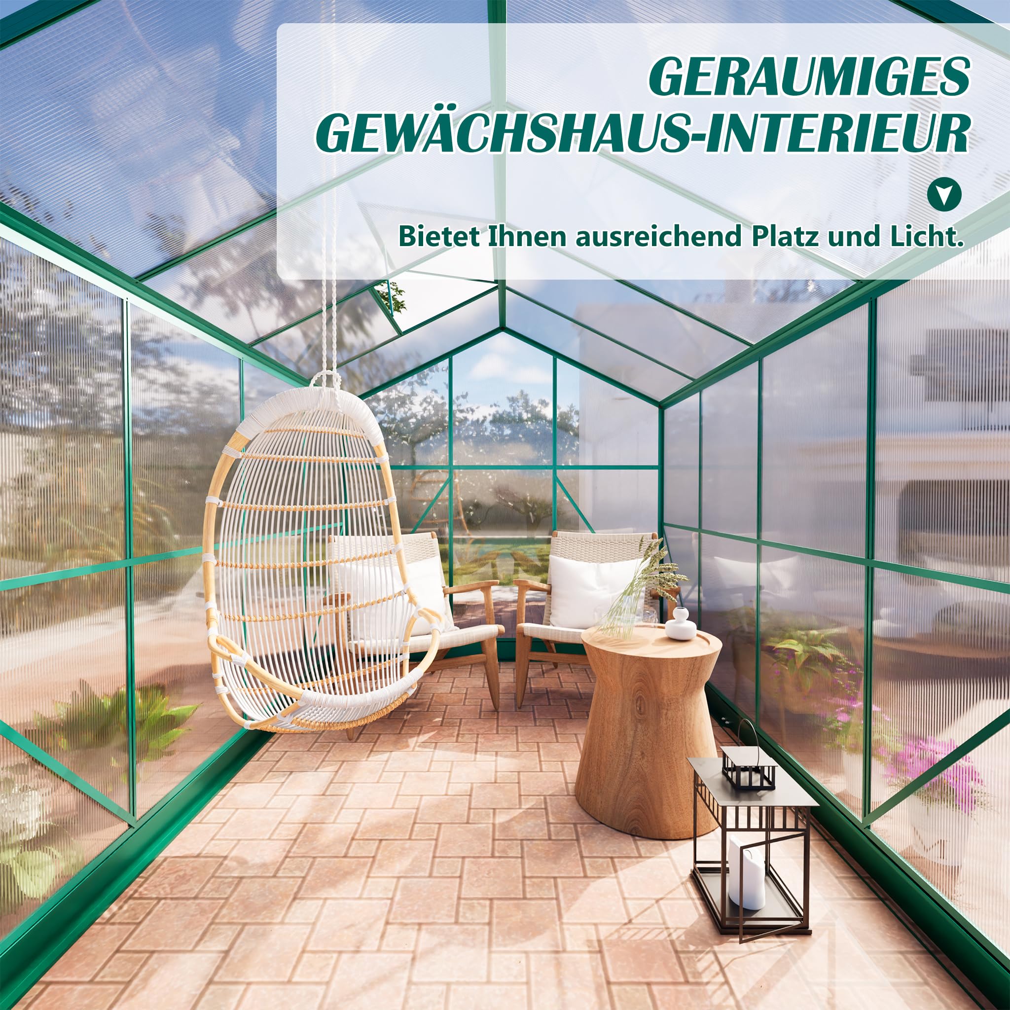 Gewächshaus 254×189×155cm Stabil und Sturmfest Transparente Polycarbonatplatte Wintergarten, Zimmergewächshaus für Verstellbarer Dachlüfter mit 4 Winkeln, Witterungsbeständigkeit Frühbeet,Tomatendach