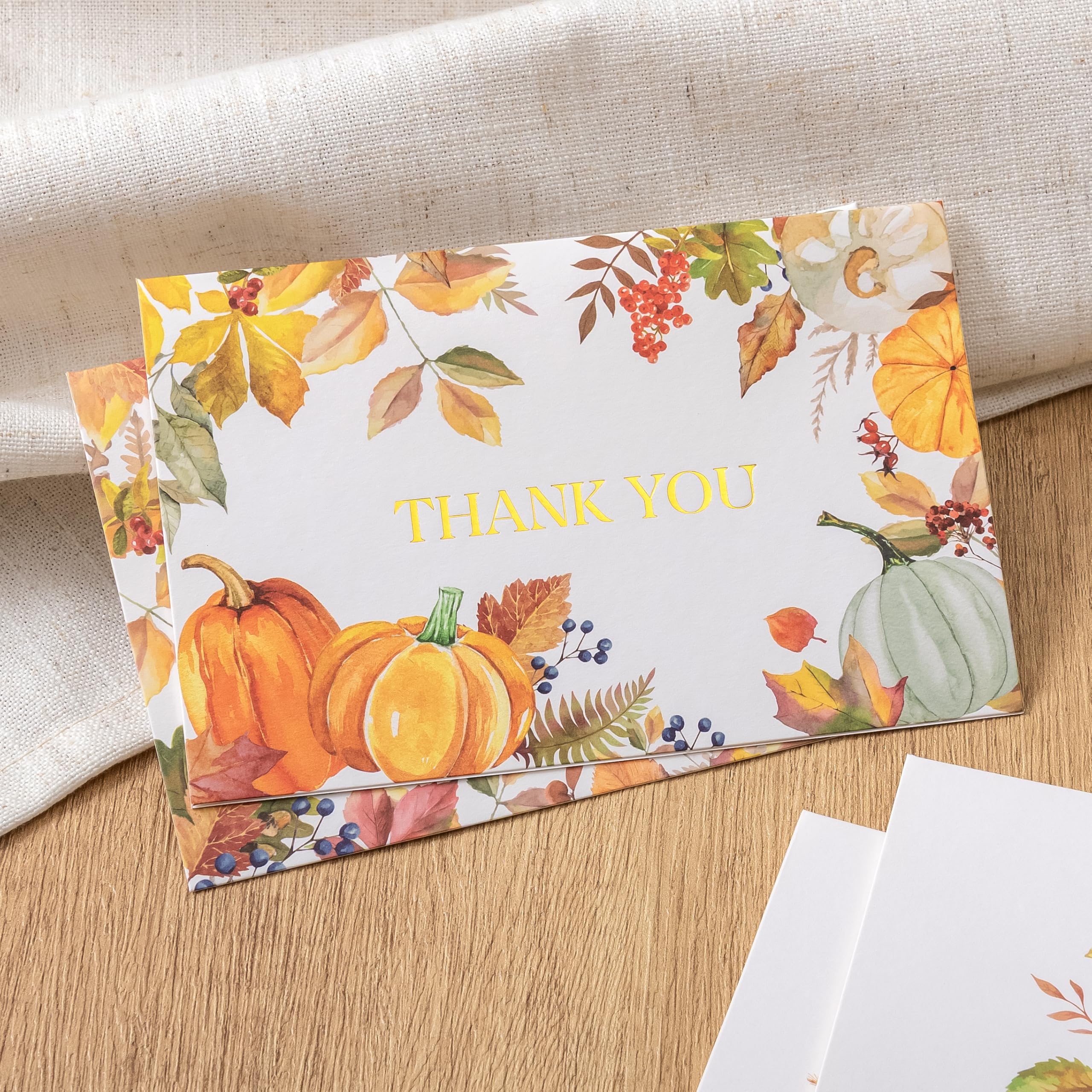 Crisky Lot de 50 cartes de remerciement de mariage d'automne avec enveloppes et autocollants, citrouille, feuilles d'automne vierges pour fête prénuptiale, fête prénatale, Thanksgiving, affaires