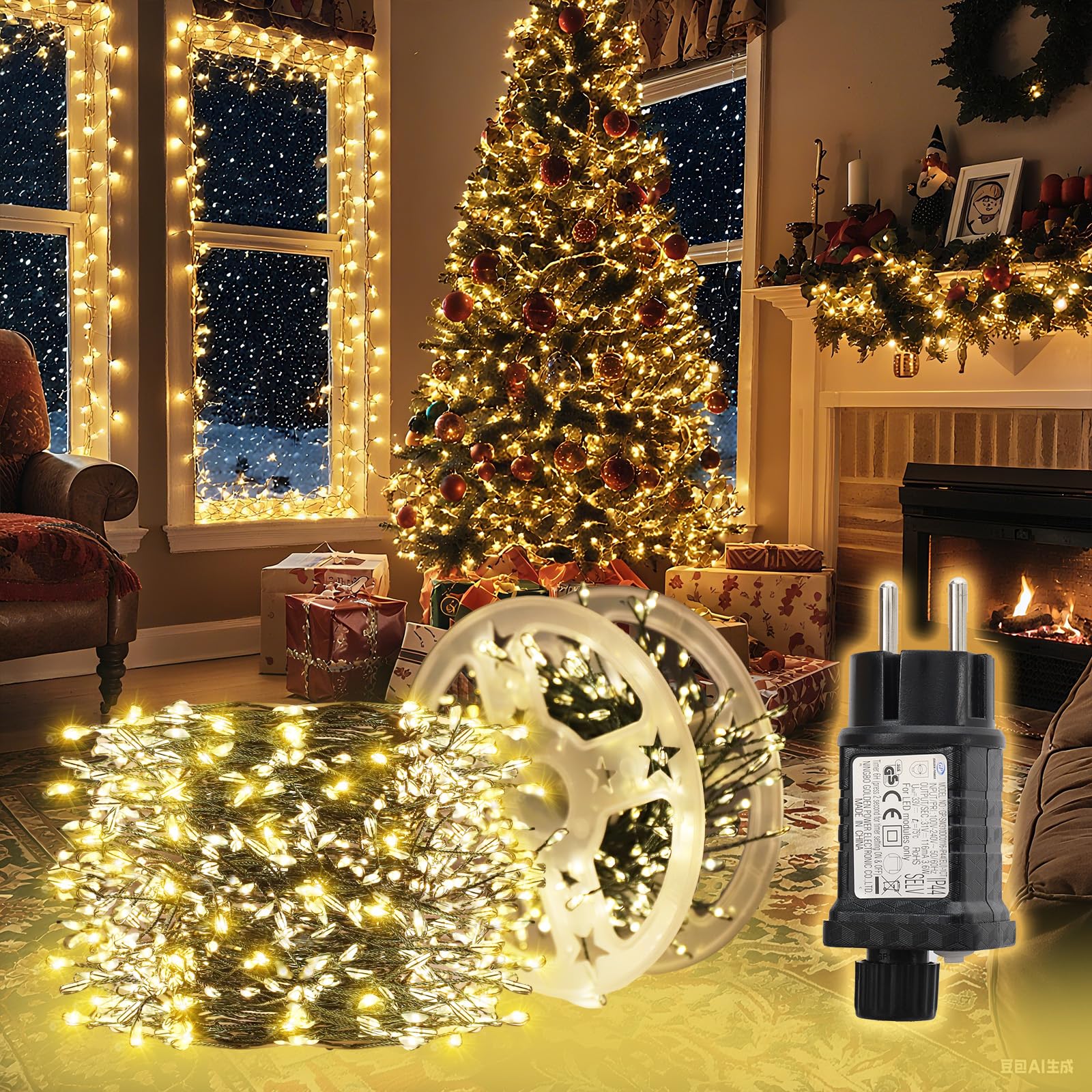 SALCAR LED Cluster Lichterkette Draht Weihnachtsbaum, 20m 800er LED Christbaumbeleuchtung mit 8 Modi, Timer und Memory, Wasserdicht Büschellichterkette für Außen Innen Garten Hochzeit, Warmweiß