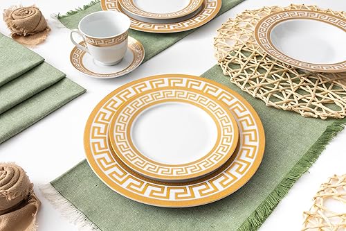 Miniatura 6 de Juego de vajilla para 4 personas  Porcelana fina blanca con ribete dorado para todos los días u ocasiones formales, vajilla de 20 piezas con tazas y