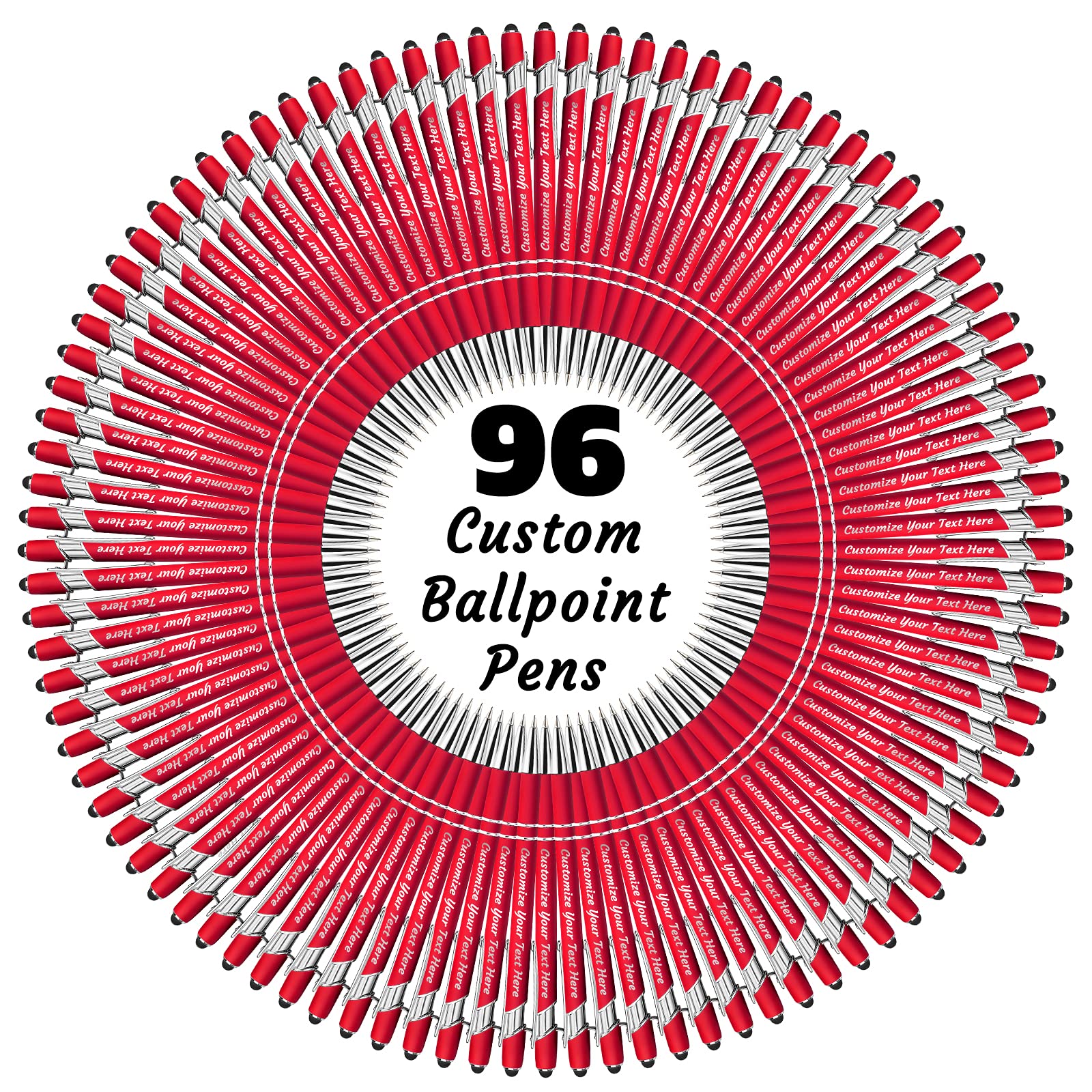 YanNanKe Custom Pens Personalised Bulk, Customised Engraving Ballpoint Pens with Stylus Name or Text, Ideal Anniversary, Birthday or Graduation Gift(96 PCS, Black Ink)