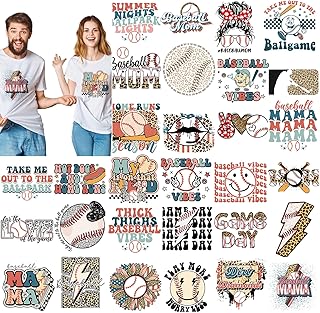 Zhanmai 30 Pcs Baseball Iron on Transfers Vinyl Iron on Decal Retro Ball Sport Iron on Patches Heat Transfers Sublimation Transfers Ready to Press for T Shirts Jacket Bag Hat DIY Sticker