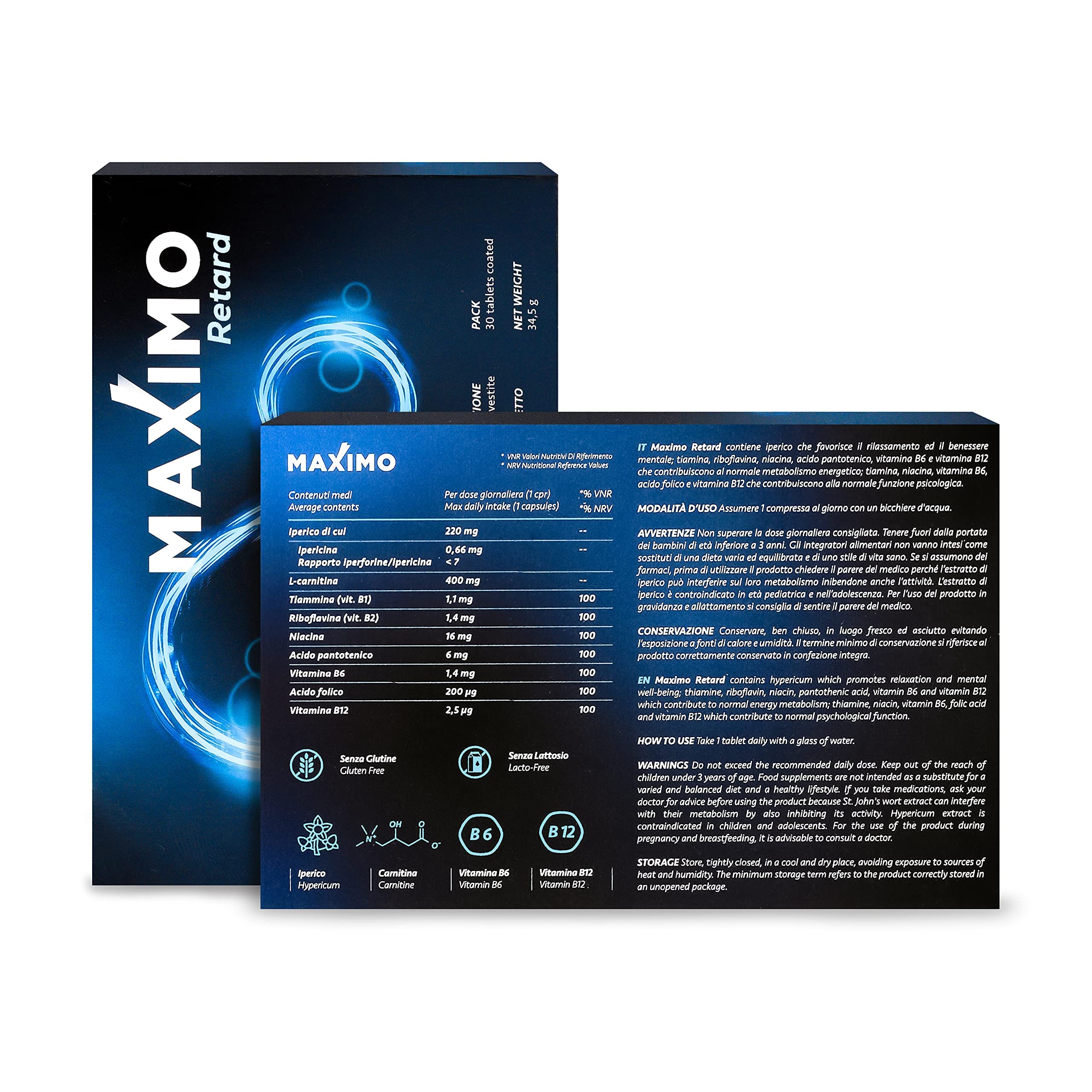 MAXIMO RETARD | 30 cpr integratore per uomo | Formula bilanciata per rilascio graduale dei principi attivi | 100% naturale senza glutine e lattosio