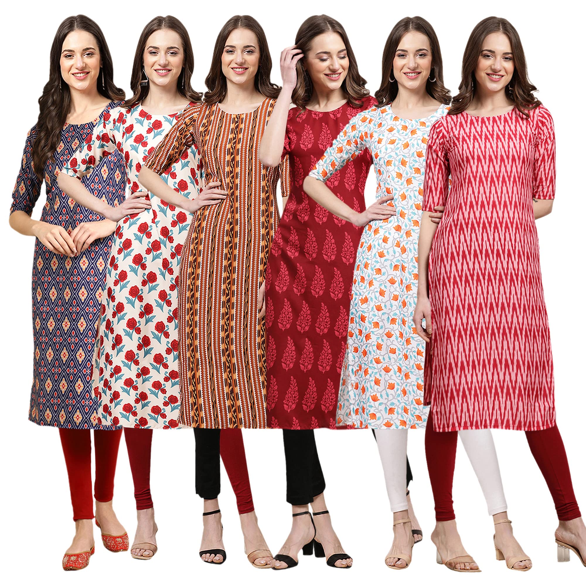Pinkmint Women's Crepe Digital Print Straight Kurta(Pack Of 6)[Qv-358-342-344-337-334-328-Xxl]