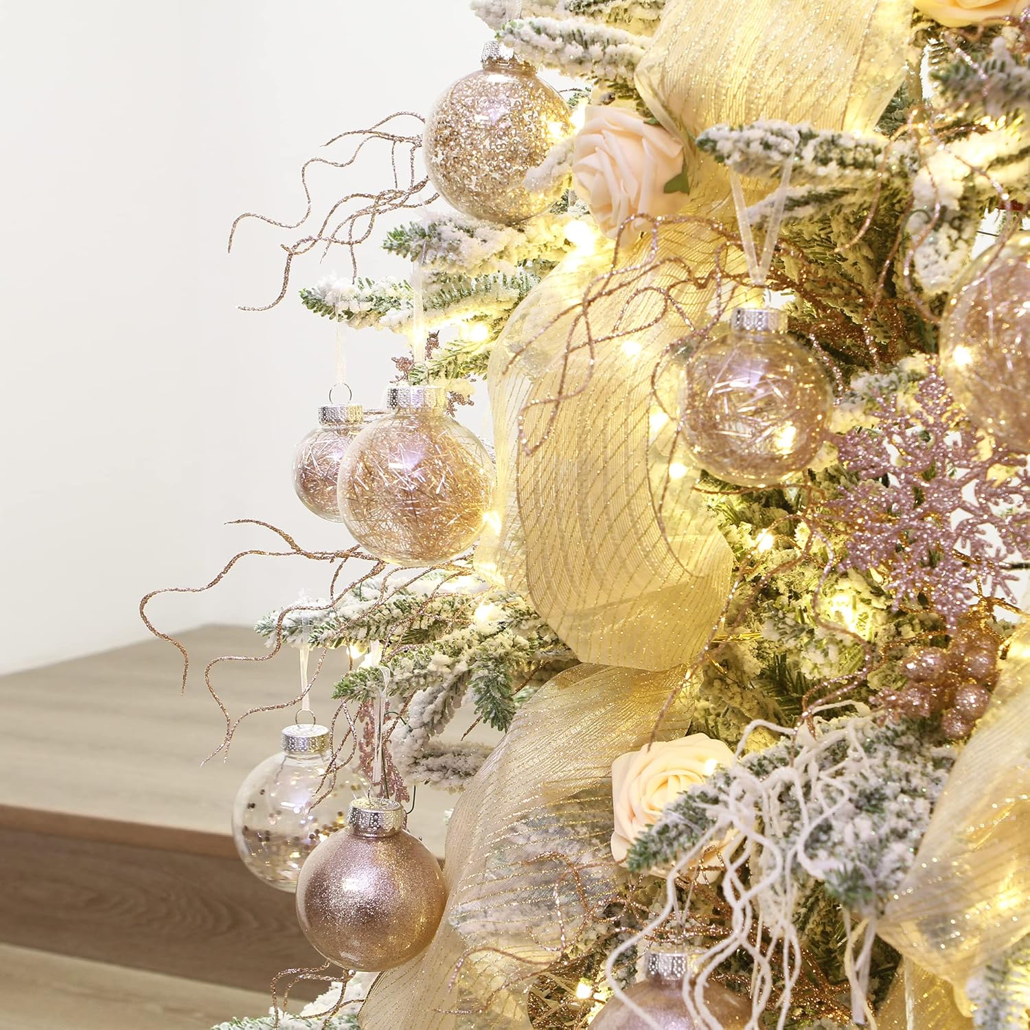 Sea Team Multi-Size Shatterproof Clear Plastic Christmas Tree Ball Ornaments Set, Decorative Hanging Transparent Xmas Baubles with Stuffed Delicate Decorations (25 Counts, Rose Gold) - Image 7