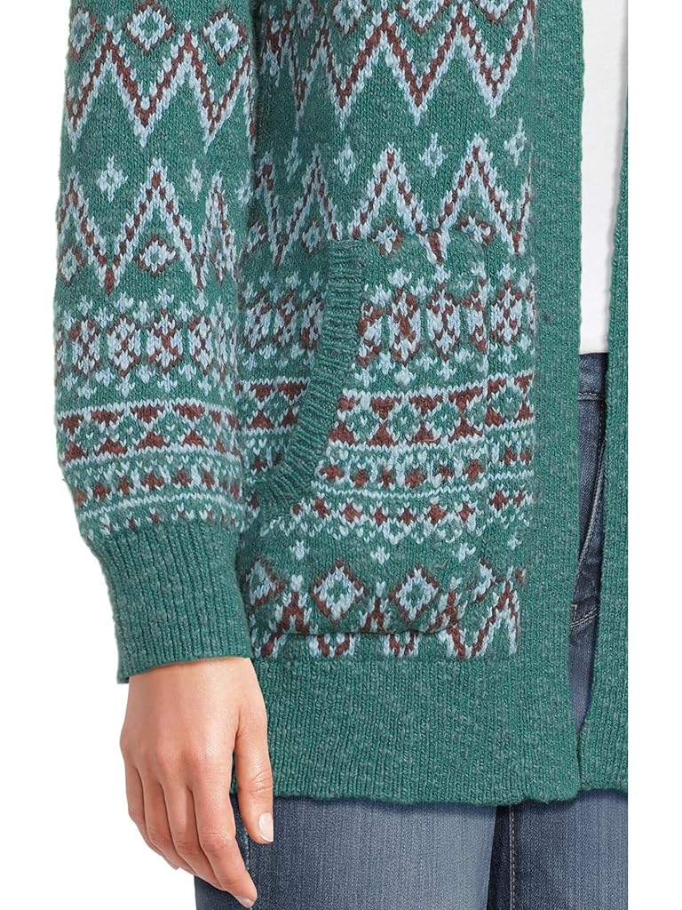 Green L.L.Bean Cotton Ragg Sweaters Open Cardigan Fair Isle