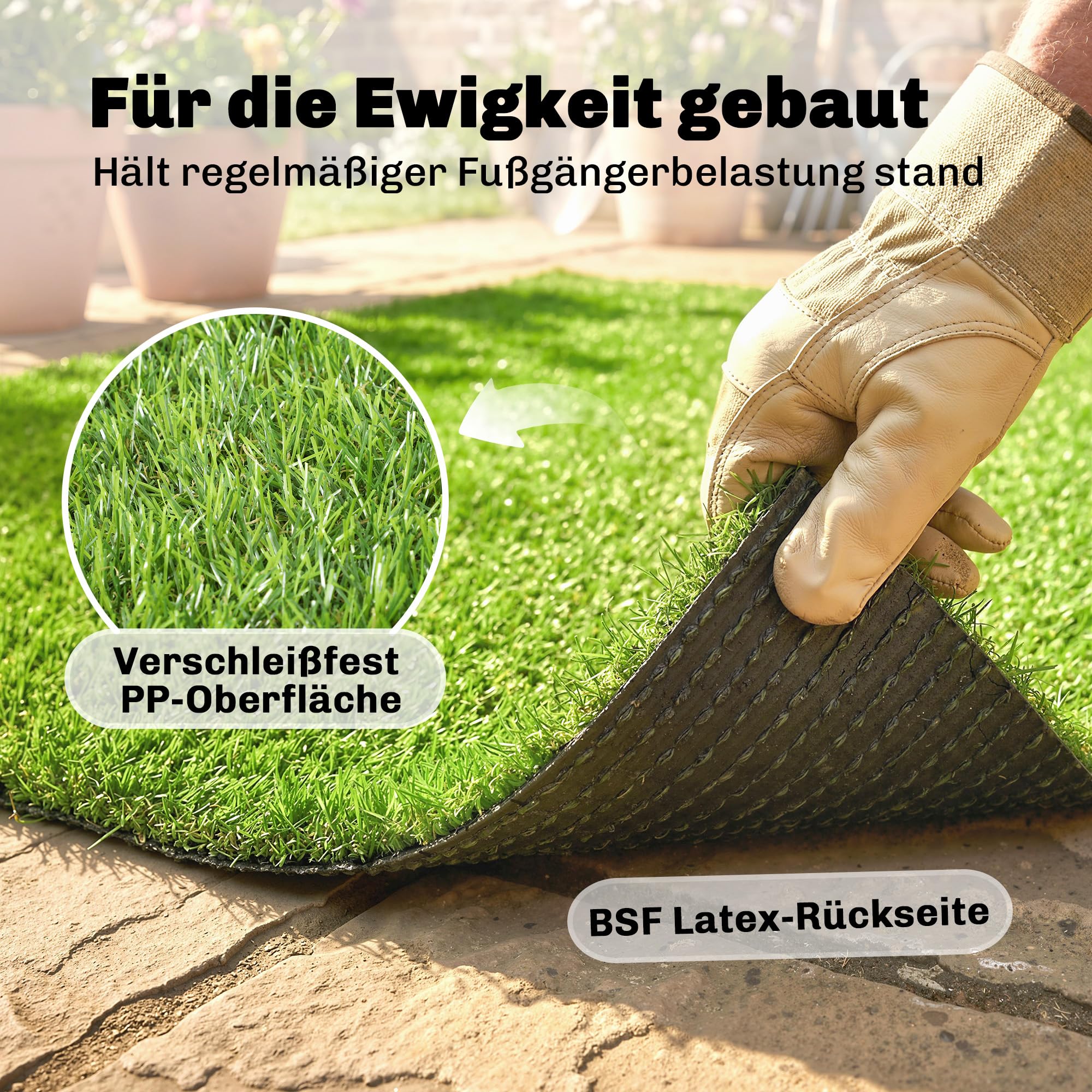 Outsunny Kunstrasen 100x400cm selbstentwässernd Outdoor Teppich mit 10mm Höhe Wetterfester Rasenteppich Grasteppich Rollrasen für Garten Balkon, Terrasse Grün