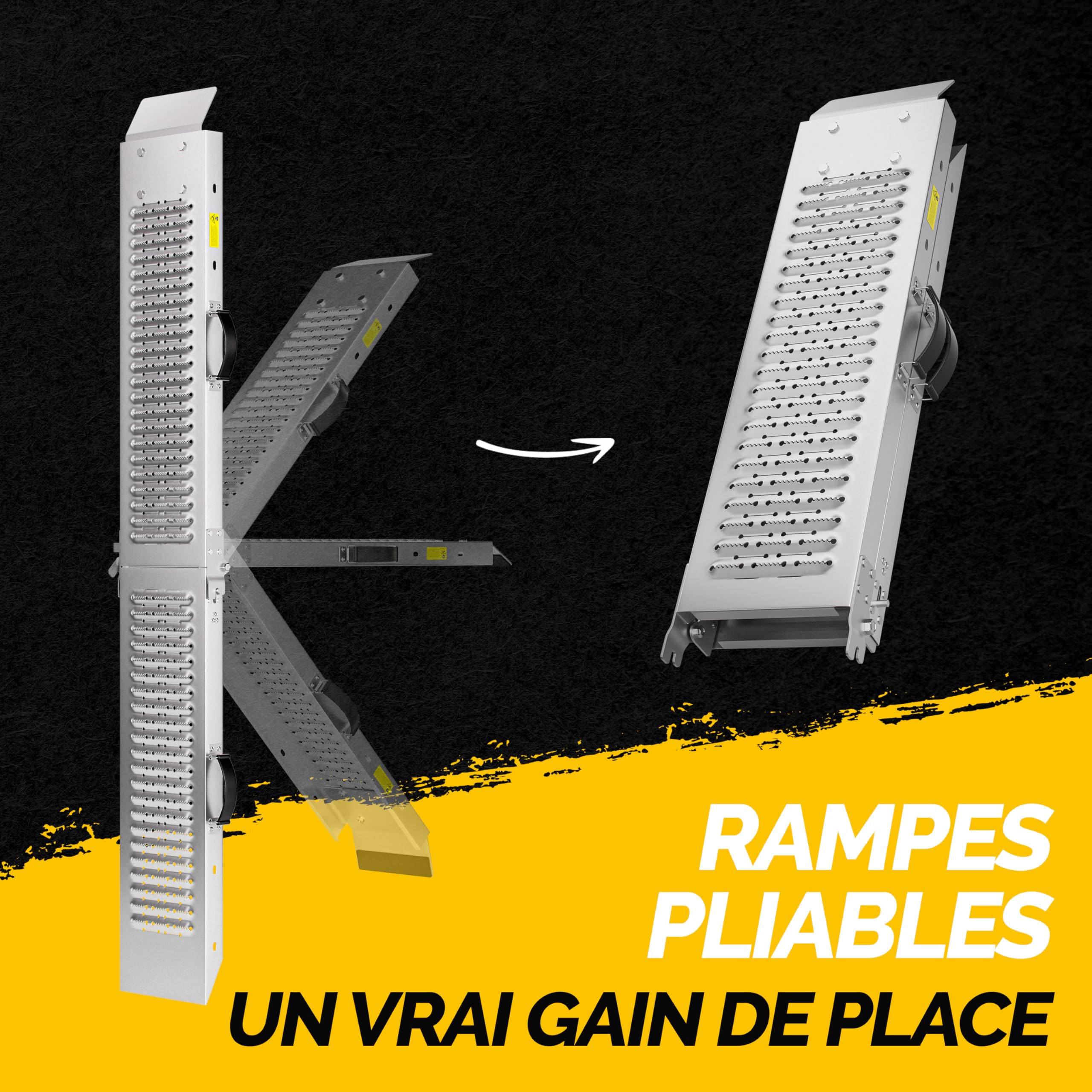 MONZANA® Lot de 2 rampes de Chargement Pliables en Acier galvanisé Charge Max. 200 kg par Rampe Surface antidérapante