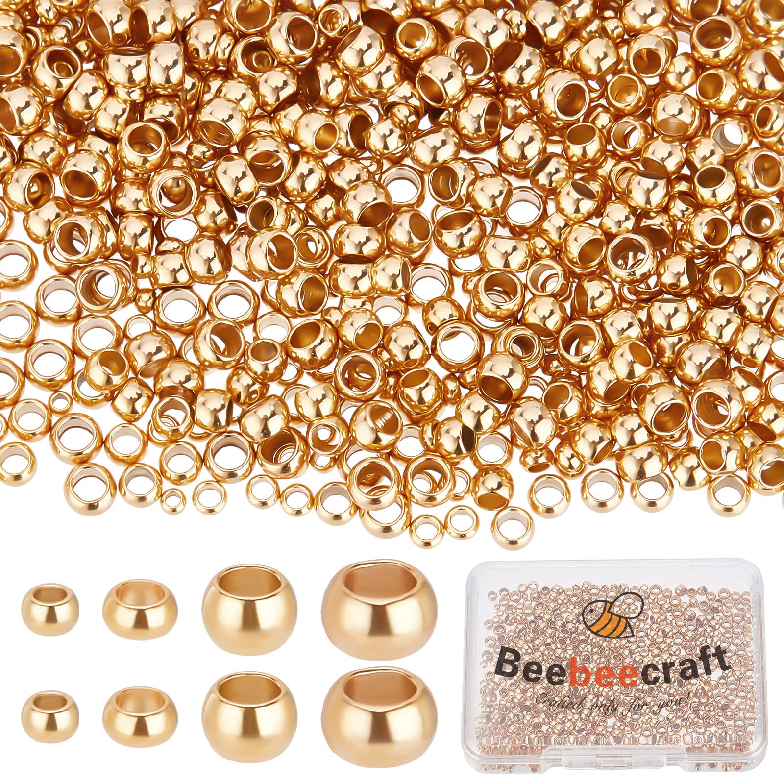 Beebeecraft 50 Runde Abstandsperlen – 24K Vergoldet, 925 Sterlingsilber, 3 Mm, Für Schmuck