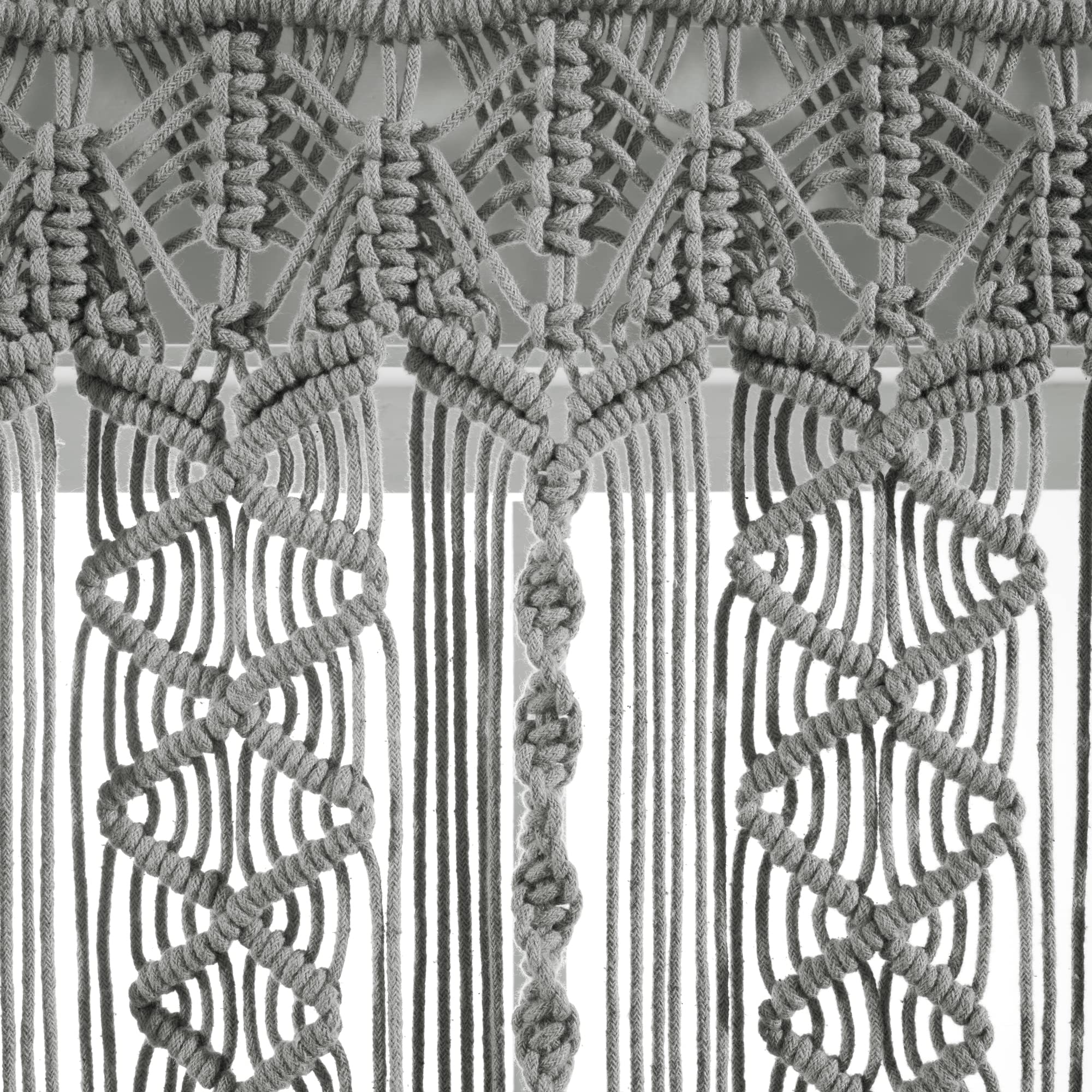 Lush Decor Cantonnière en Coton texturé macramé bohème - 127 cm de Large x 50,8 cm de Long - Rideaux de Cuisine et décoration Murale - Rideaux de fenêtre de Salle de Bain - Gris