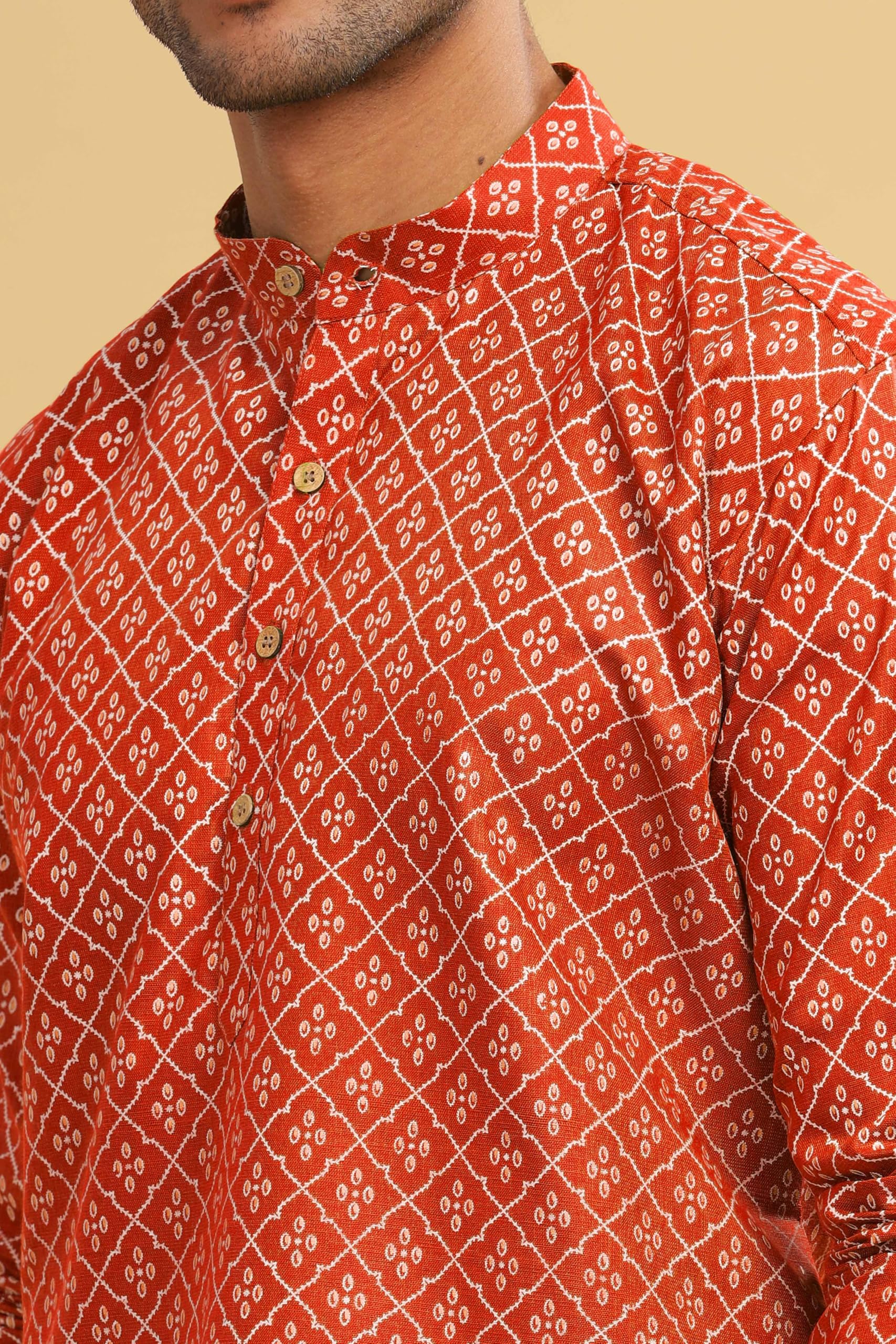 BE ACTIVE Men's Cotton Regular Kurta (C-399-2_L_Red) - Image 4 thumbnail