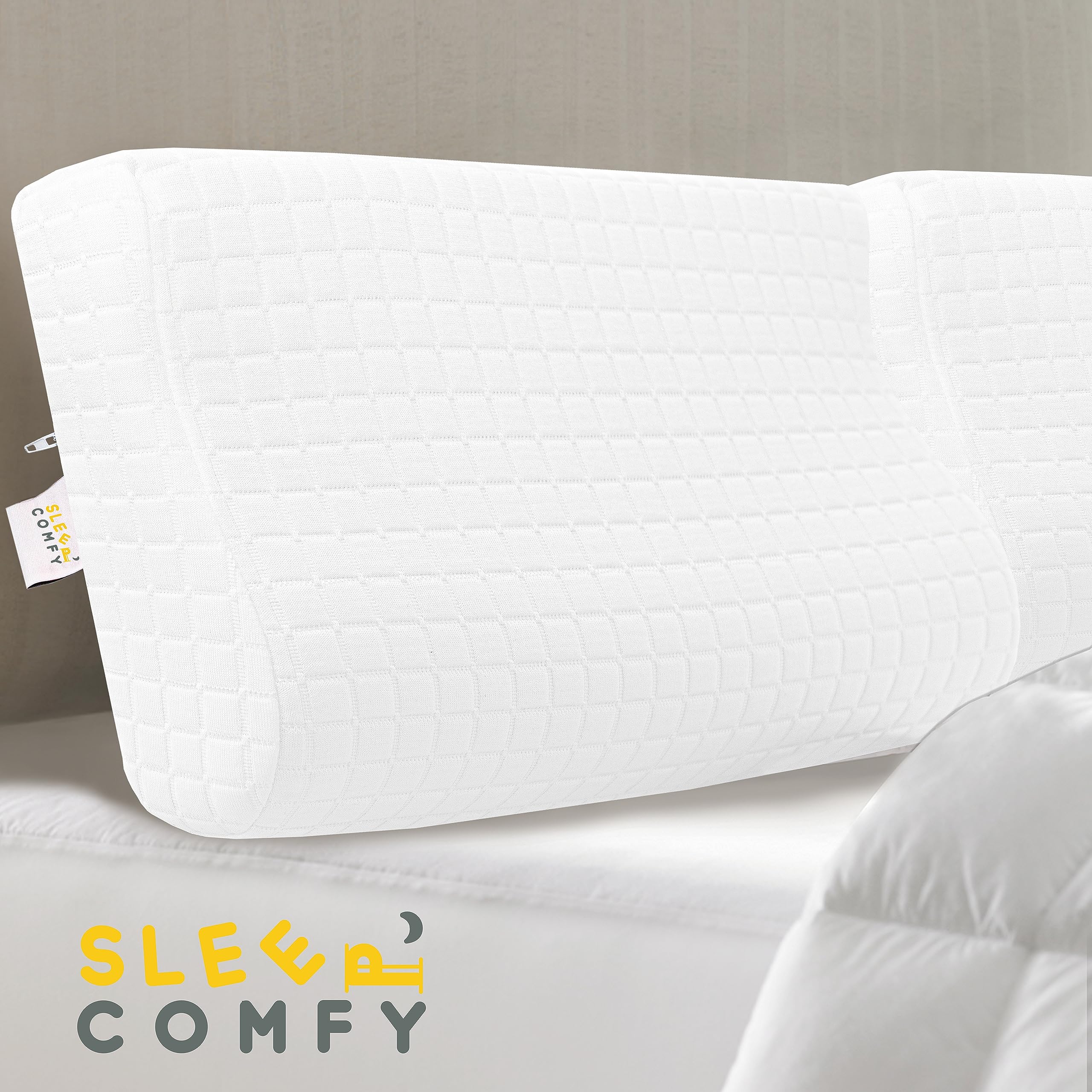 SLEEP COMFY Premium Mini Visco HWS Cuscino cervicale, cuscino cervicale in memory foam, ergonomico, ortopedico, per chi dorme sul fianco, schiena e collo, 46 x 30 x 10/8 cm