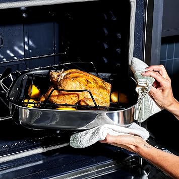 HexClad Hybrid 14 x 10 Inch Rectangular Nonstick Roasting Pan with Rack, Dishwasher-Friendly, Oven-Safe Up to 900F, Compatible with All Cooktops