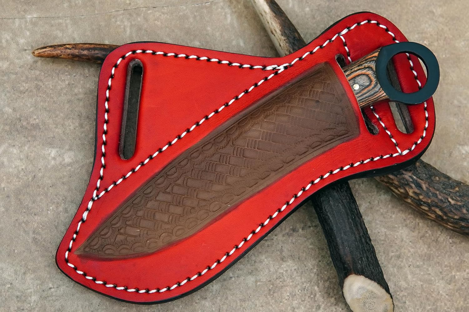 Horizontal Carry Knife - 7.5 Inch EDC Fixed Blade Knife with Sheath - 1095 High Carbon Steel Blade for Camping, Hunting & Tactical Use - Full Tang Bushcraft Knives with Wooden Handle