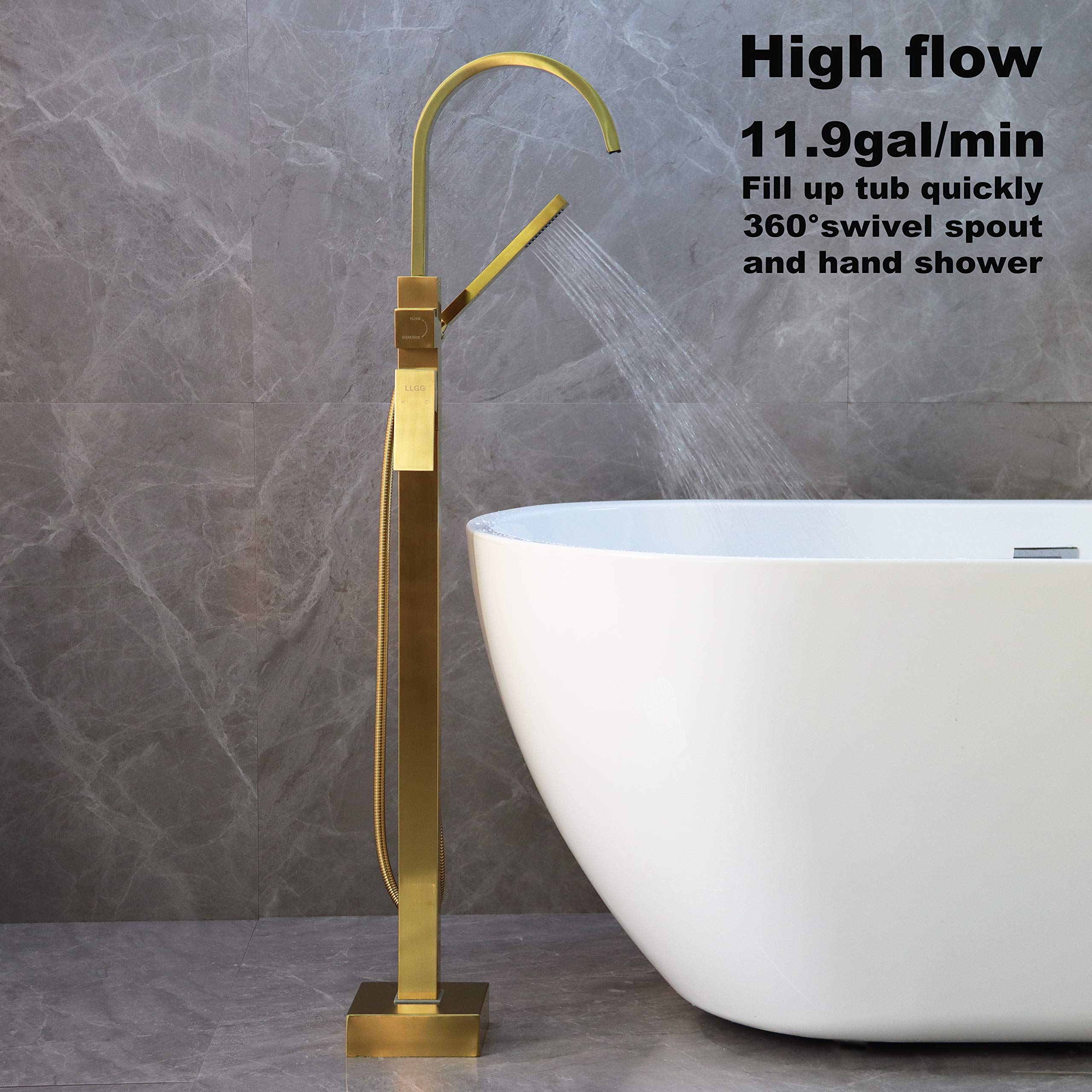 Snapklik.com : LLGG Freestanding Tub Faucets Brushed Gold Bathtub Fillers Floor Mounted Mount ...
