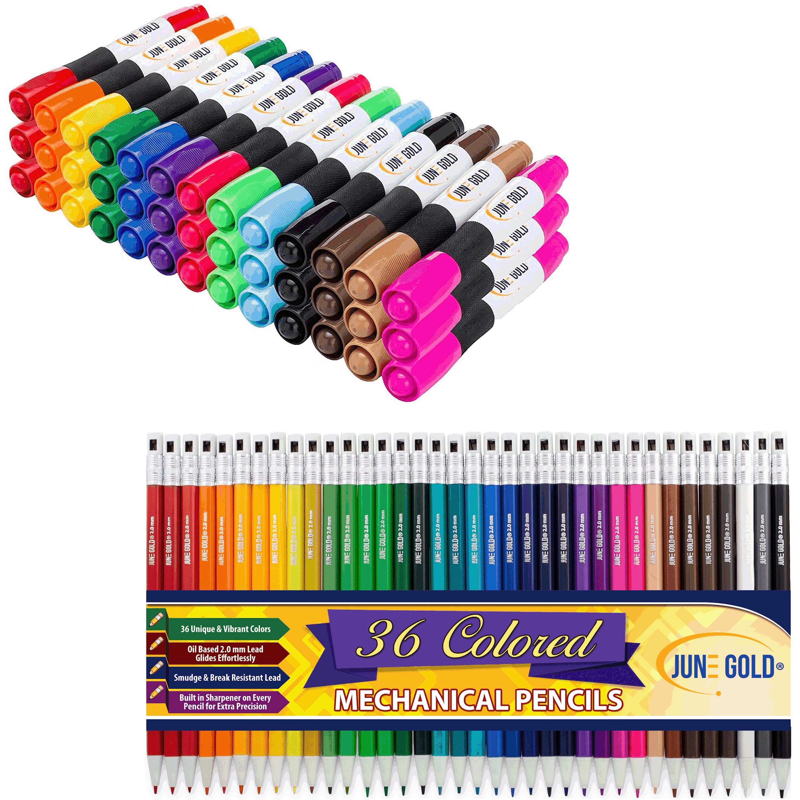 June Gold36 Assorted Unique Colored mm Mechanical Pencils and 39  Assorted Chisel Tip Dry Erase Markers