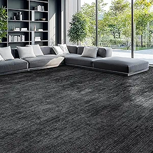 Washable Rug 6x9 Area Rugs for Living Room - Stain Resistant Non-Slip Backing Boho Rug for Bedroom,Durable & Ultra-Thin Vintage Large Area Rug(6x9,Black)