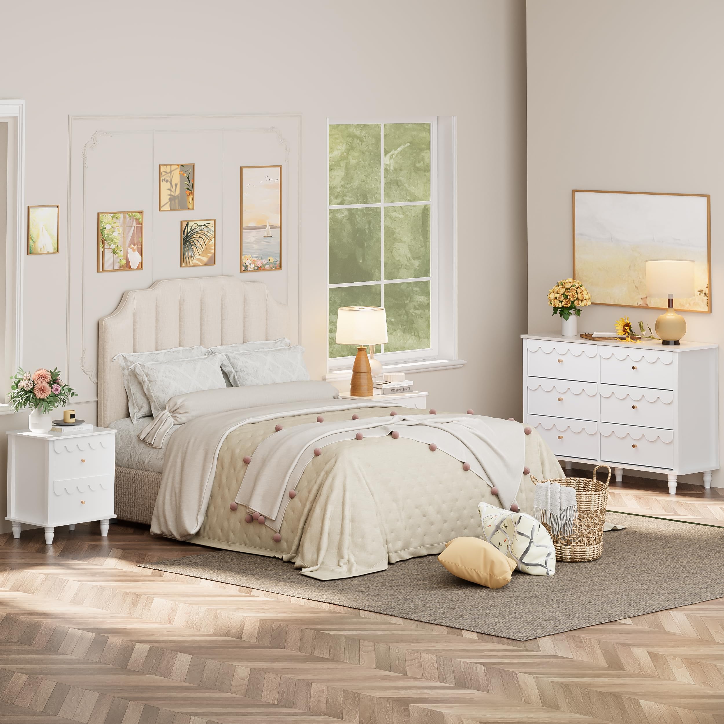 Anbuy Bedroom Sets 2 PCS White 6 Drawer Dresser and Night Stand Sets for Bedroom, Two Drawers Nightstand & Scalloped 6 Drawer Dresser Combo 2 Pieces (White) : Home & Kitchen