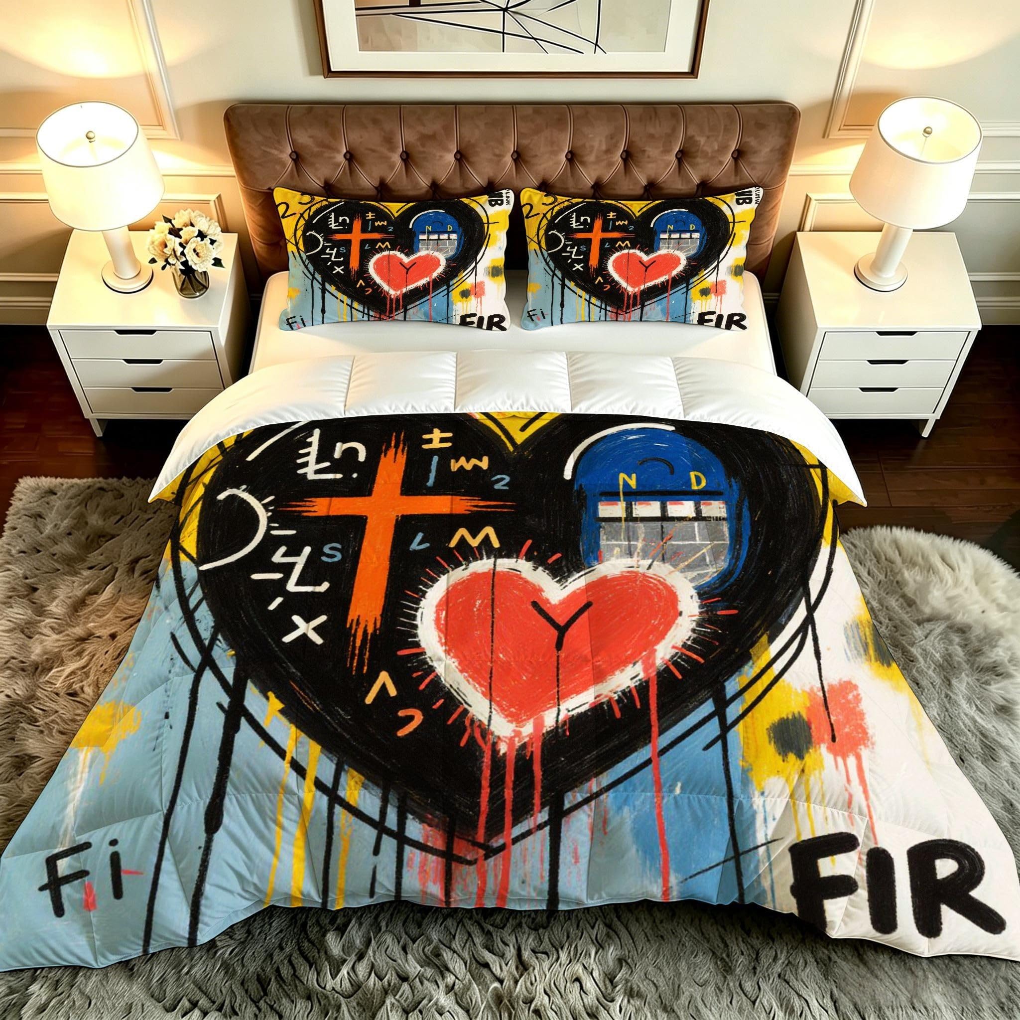 Couette alternative duvet pour maison et appartement, lit 240x260 cm Cœur Gribouillage