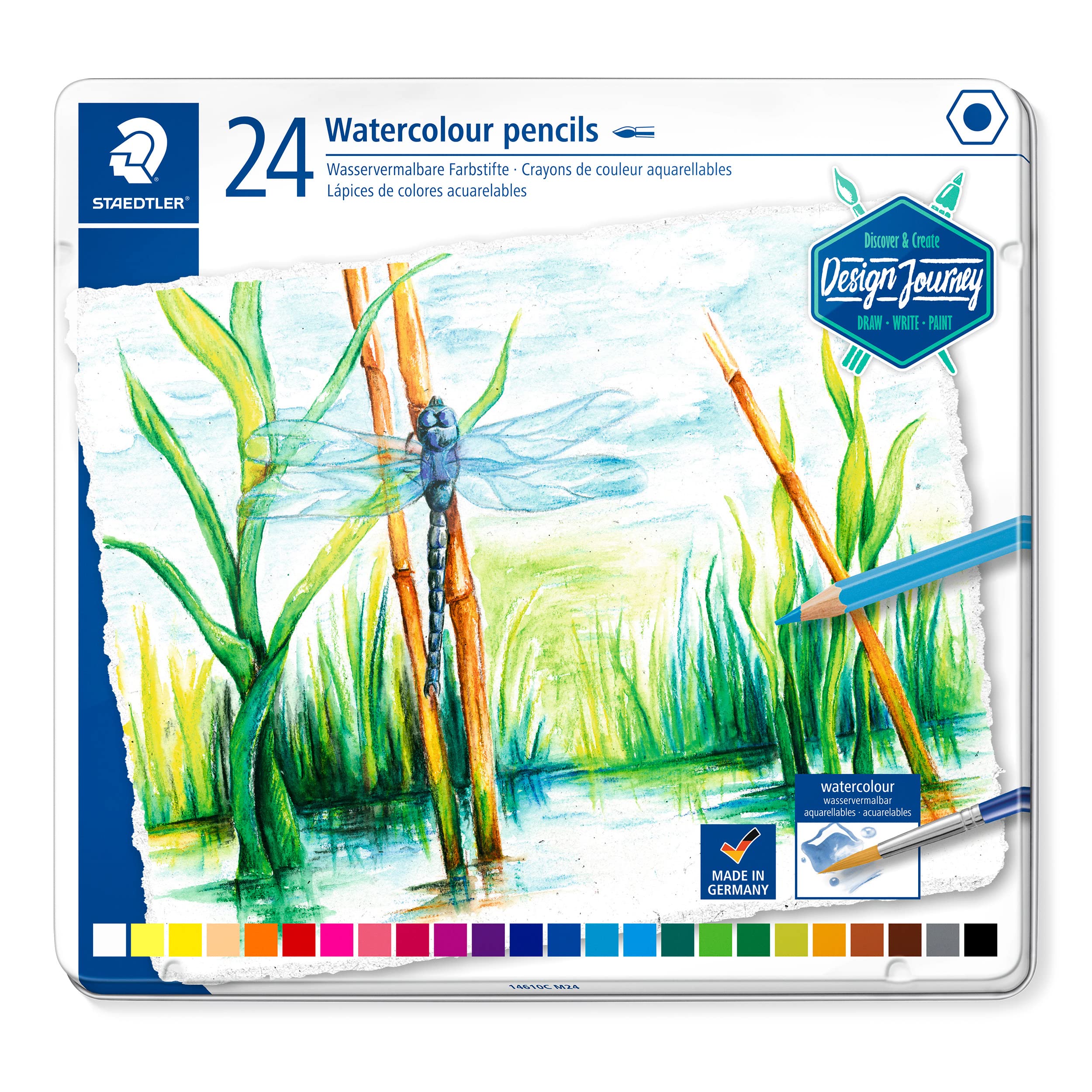 STAEDTLER 14610C Design Journey Watercolour Pencils - Assorted Colours (Tin of 24)