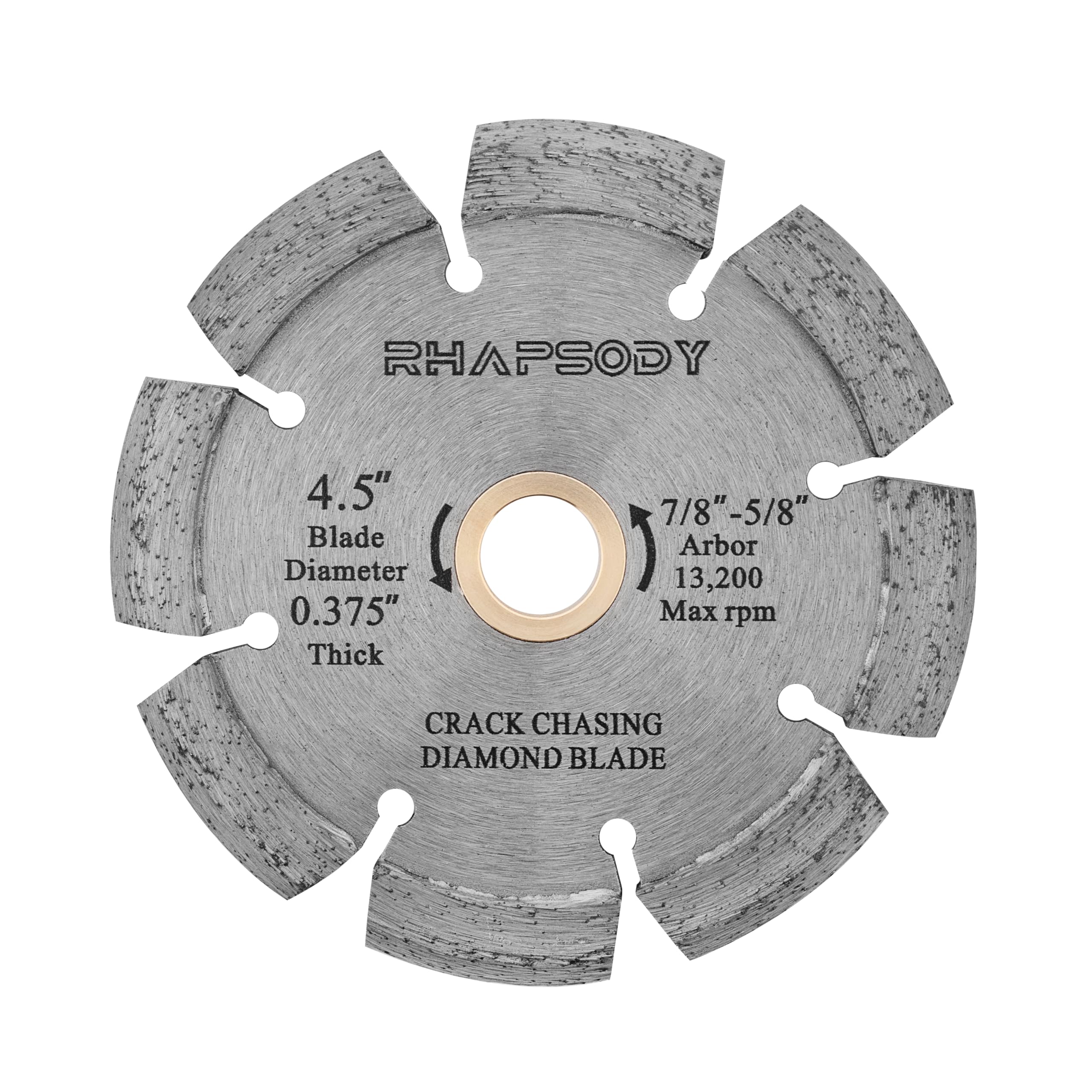 RHAPSODY Cuchillas de diamante de 4.5 pulgadas para enrutar y reparar grietas en hormigón y asfalto, 3/8 pulgadas de ancho con eje de 7/8 a 5/8 pulgadas