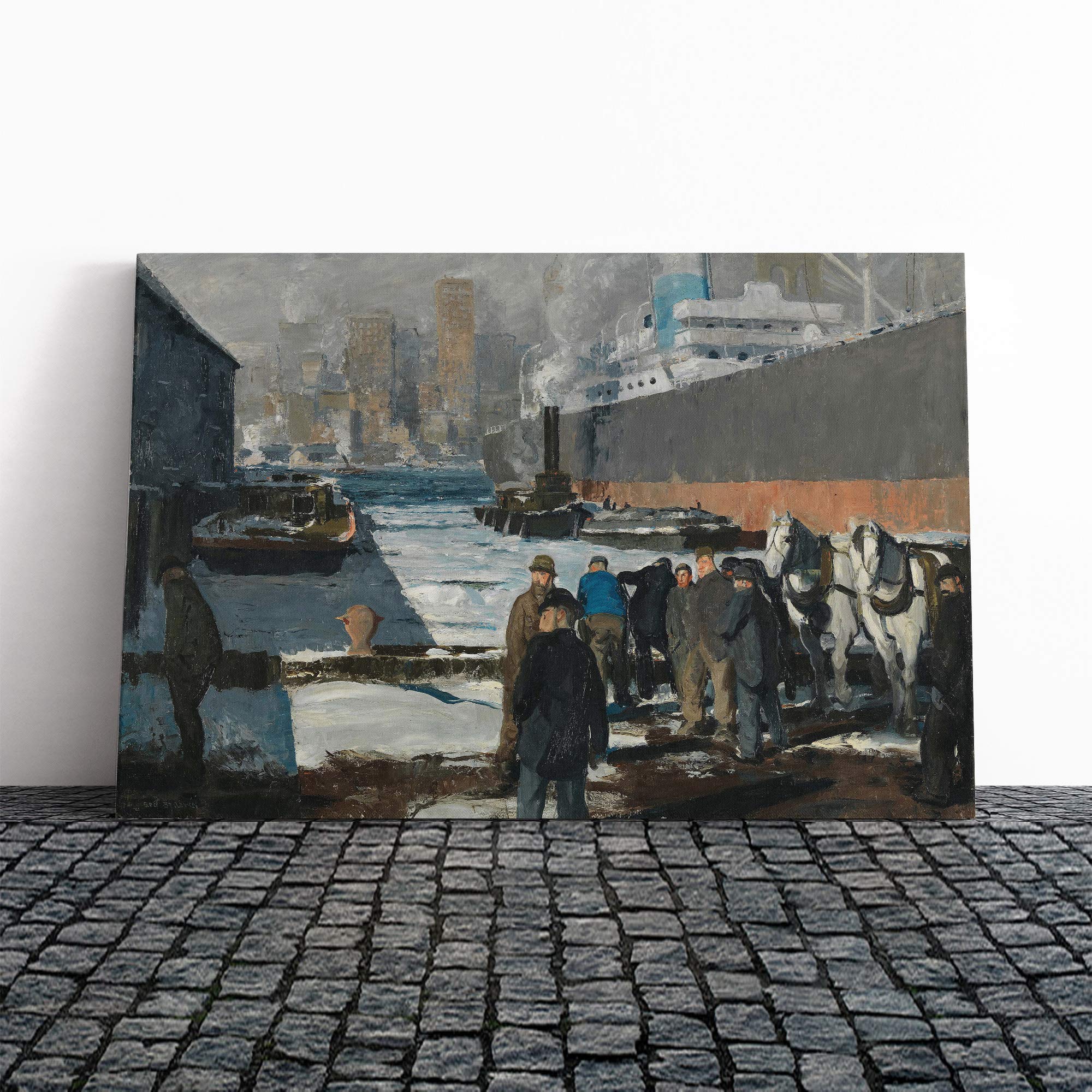 George Bellows Men of The Docks Canvas Print | Gallery Wrapped 30mm Frame Wall Art | 20x14 inches | Ready to Hang | Modern People Picture | Living Room Bedroom Lounge Office