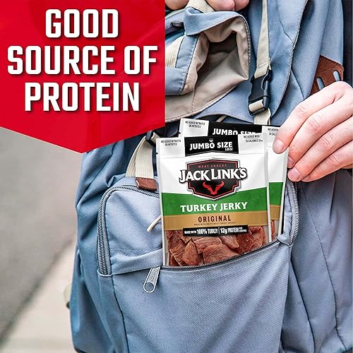 Miniatura 3 de Jack Link's - Carne seca de pavo, sabor original, 5.85 onzas Bolsa para compartir, 0.39 onzas de proteína, 80 calorías, 96 % libre de grasa, sin