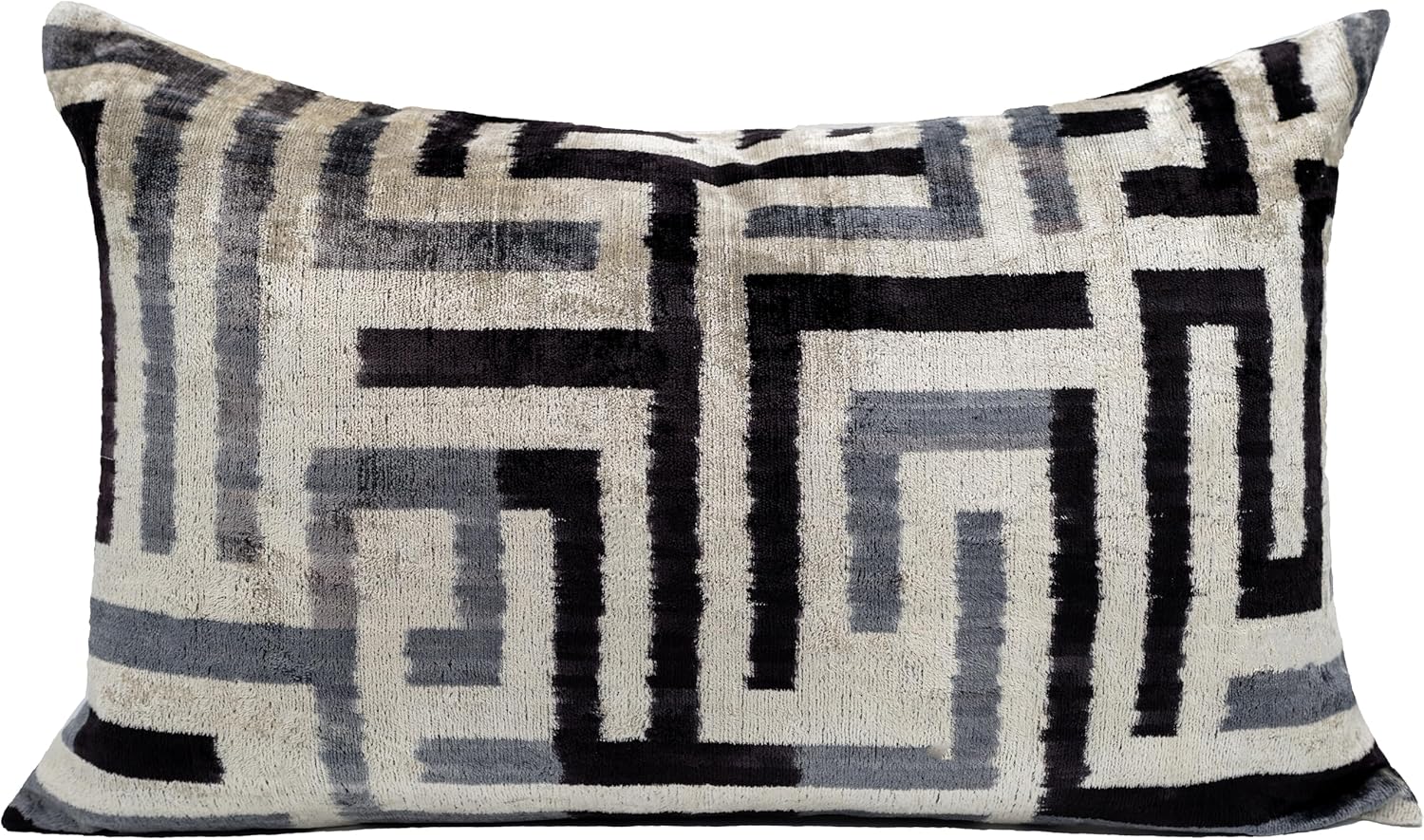 CANVELLO Handmade Luxury Black White Gray Decorative Pillow Cover & Premium Down Feather Insert |Made in USA| Soft Velvet Silk Throw Cushion 16x24 in