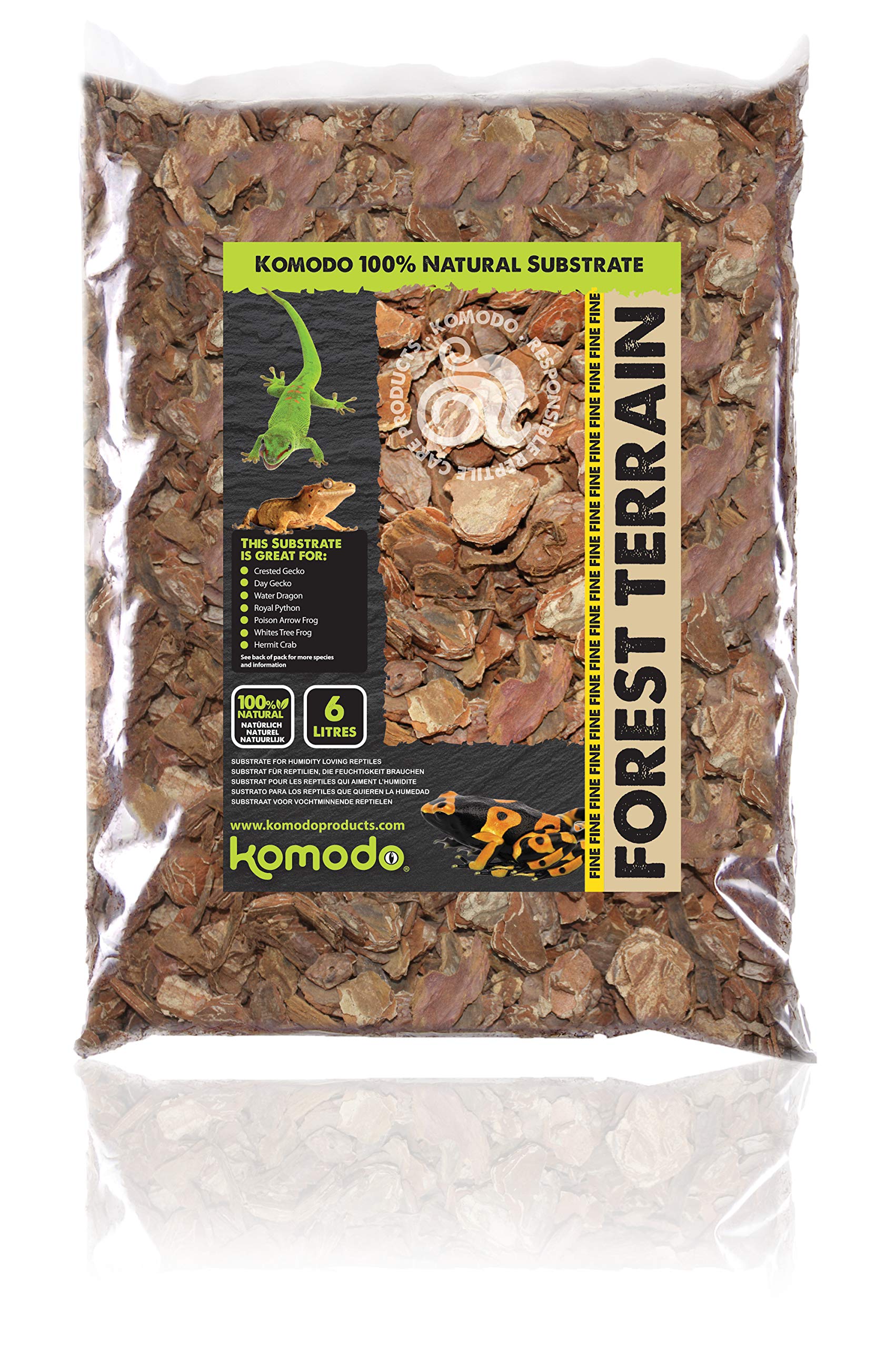 Komodo Forest Terrain Orchid Bark Fine Chips Tropical Forest Organic Substrate or Terrarium Vivarium Jungle Habitat Lush Realistic Plant Accessory - 6L