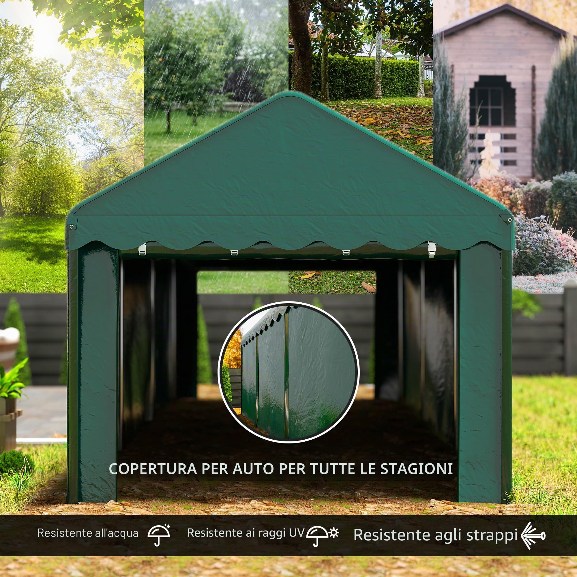 Outsunny Tenda da garage Carport 3 x 6 m con 2 porte avvolgibili, tessuto PE 200 g, resistente ai raggi UV e impermeabile, per auto, camion, barca, verde