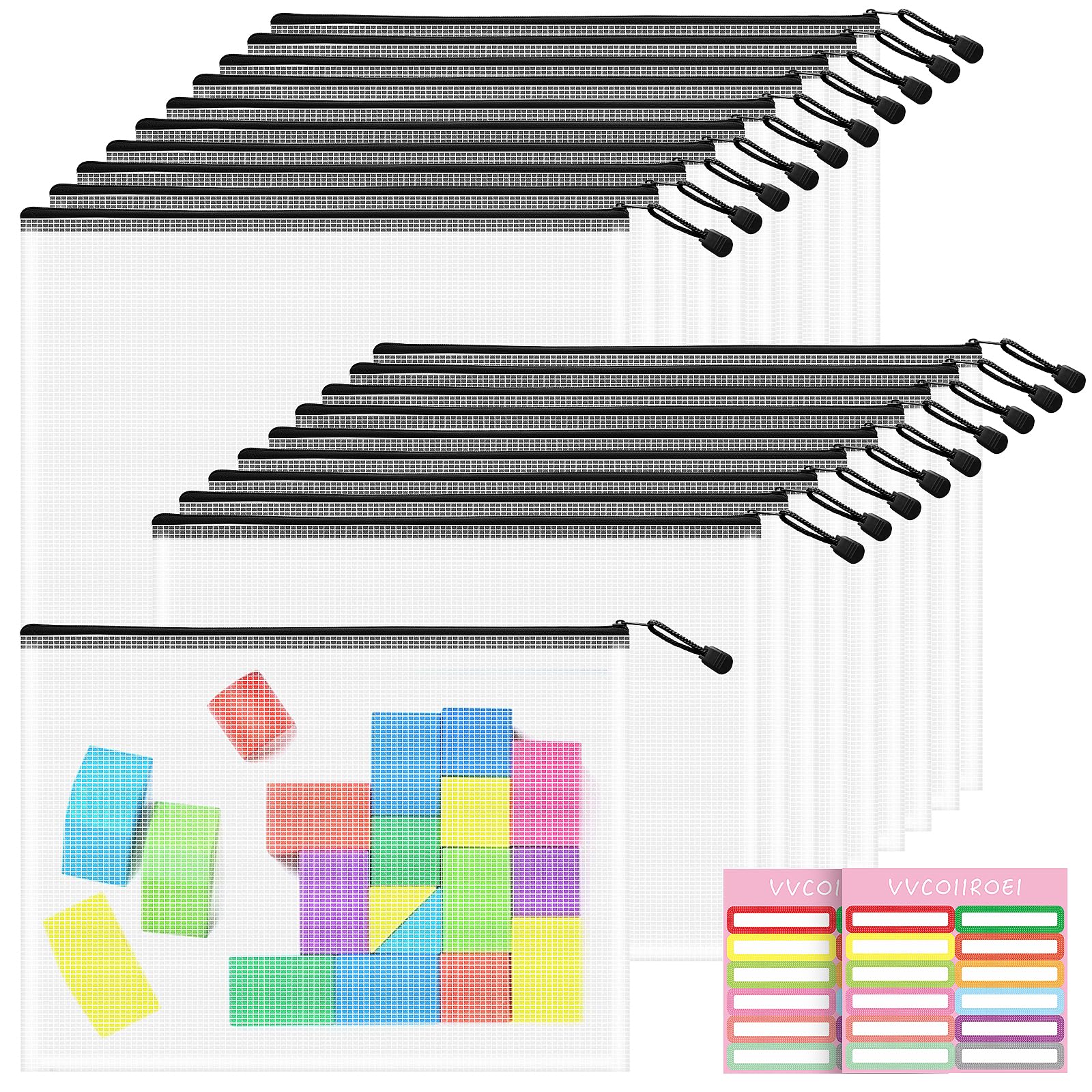 20pcs Mesh Zipper Pouch Bags, B4 Sizes Zipper Pouch, Mesh Bags with Zipper, Plastic Zipper Pouches for Organizing, Puzzles, Travel, School Office Organize