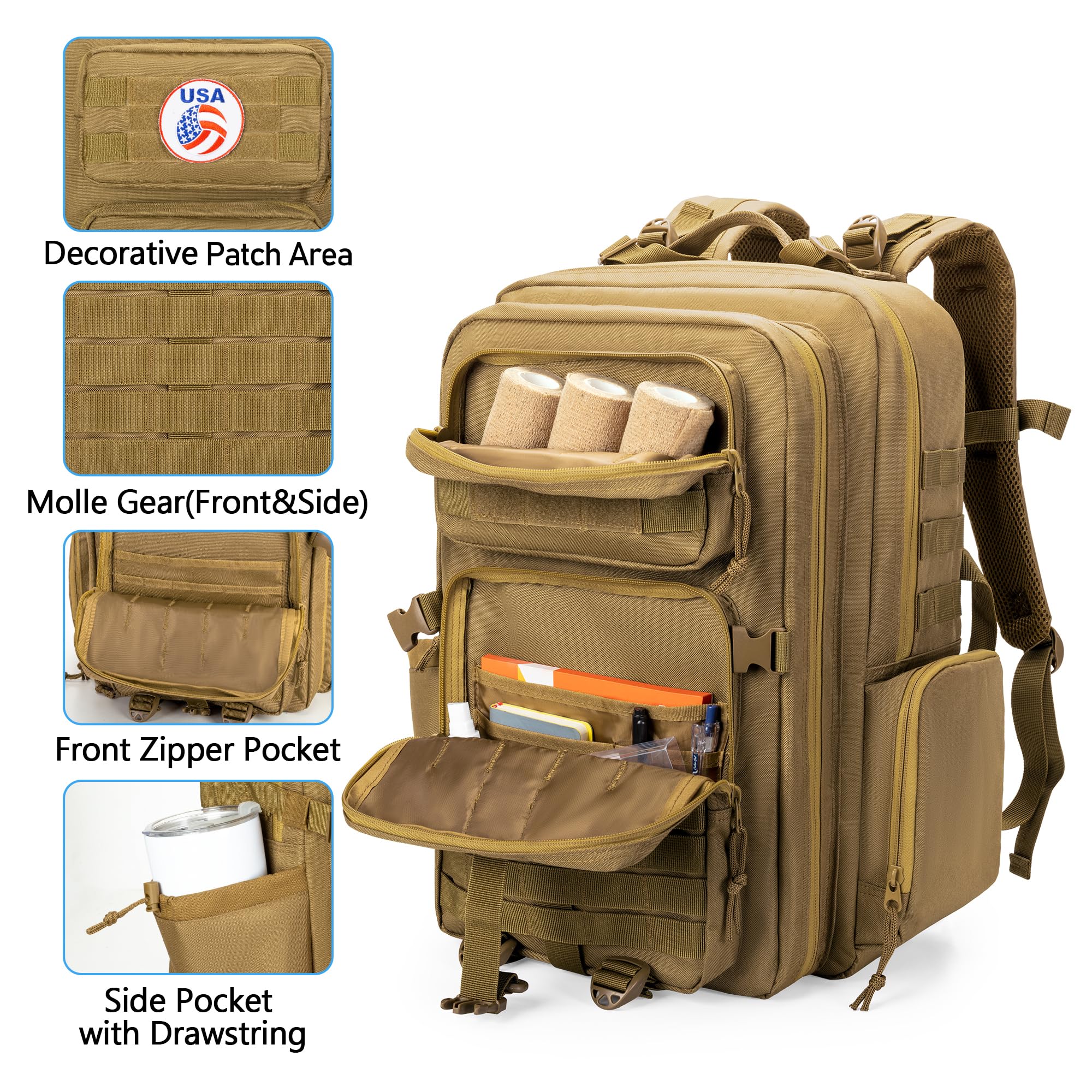 Damero Zaino tattico per trauma con fibbia a Y, borsa medica tattica Molle Borsa per insetti di pronto soccorso per escursionismo, trekking, caccia, campeggio, Cachi