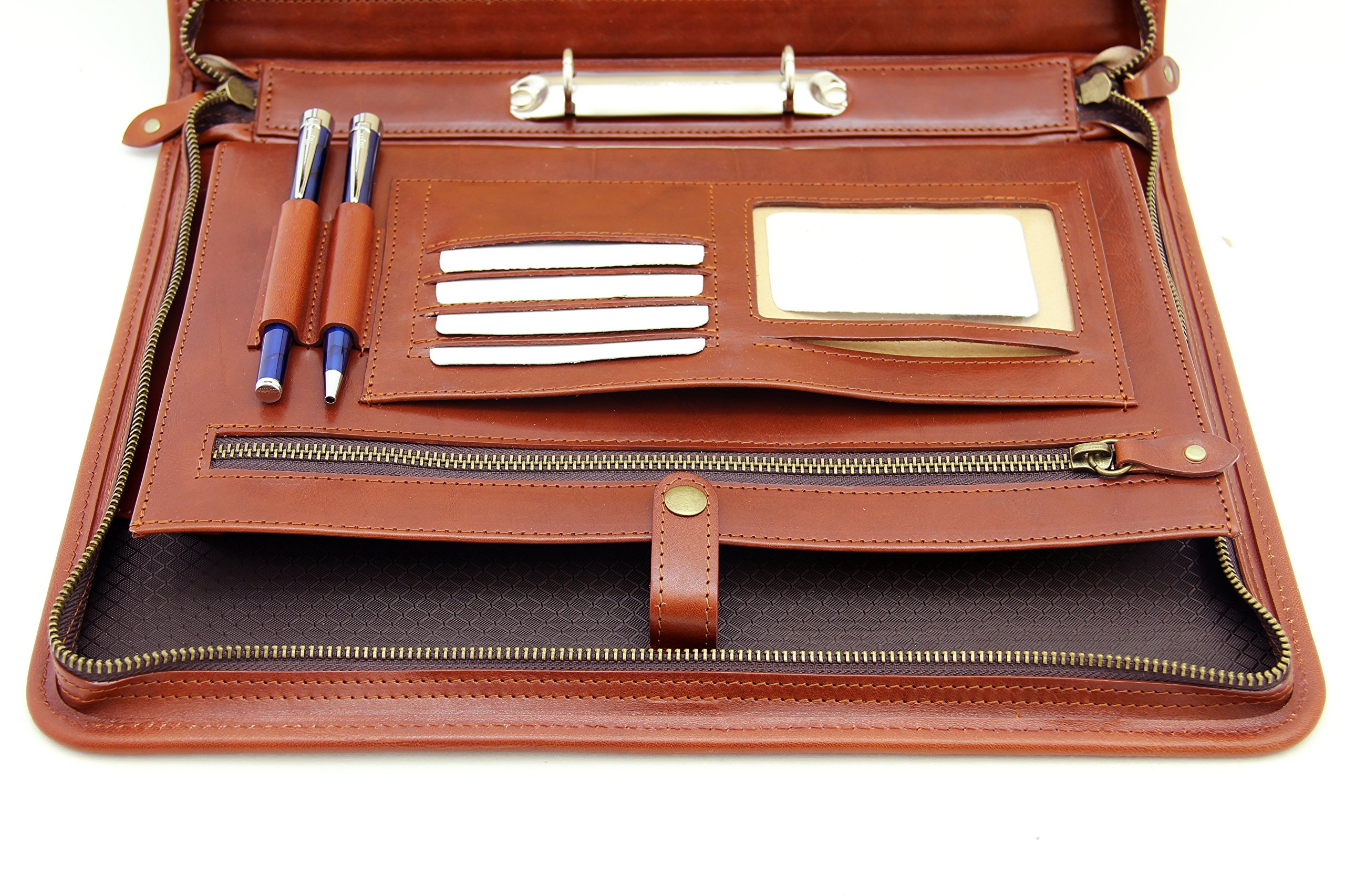 2 raccoglitore ad anelli Portfolio professionale di professionisti W/chiusura con cerniera | Riprendi, documento, blocco note, appunti, scrittura Pad organizzatore | uomo, donna Cognac