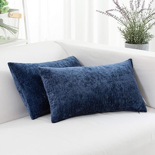 Miniatura 2 de HWY 50 - Juego de fundas de cojín lumbares de terciopelo azul marino de 12 x 20 pulgadas para sofá, sala de estar, fundas de cojín decorativas