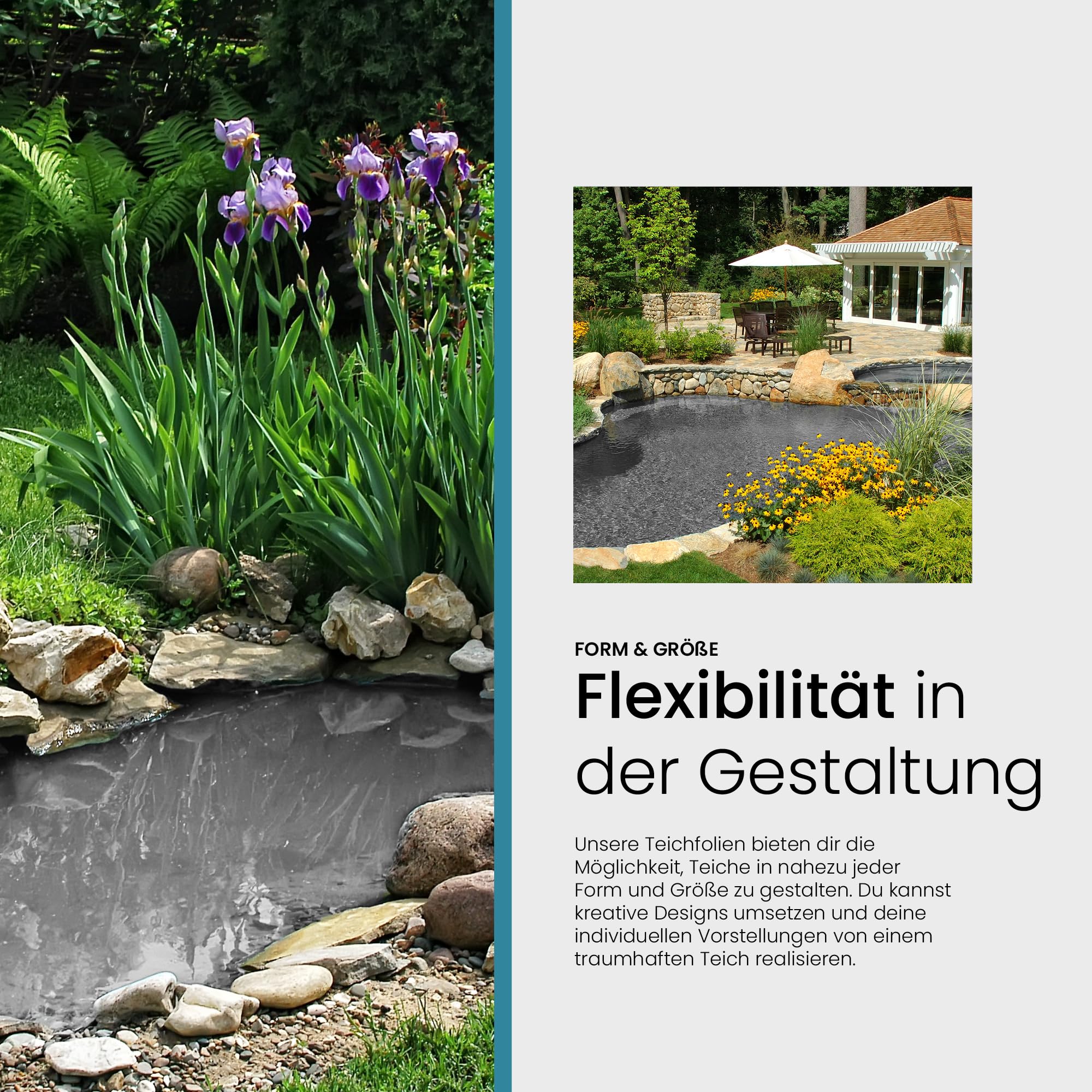TeichVision - Premium PVC Teichfolie hellgrau - Stärke 1 mm - 2 m x 0,5 m/PVC Folie grau geeignet für Teiche, Biotope, Naturschwimmbäder