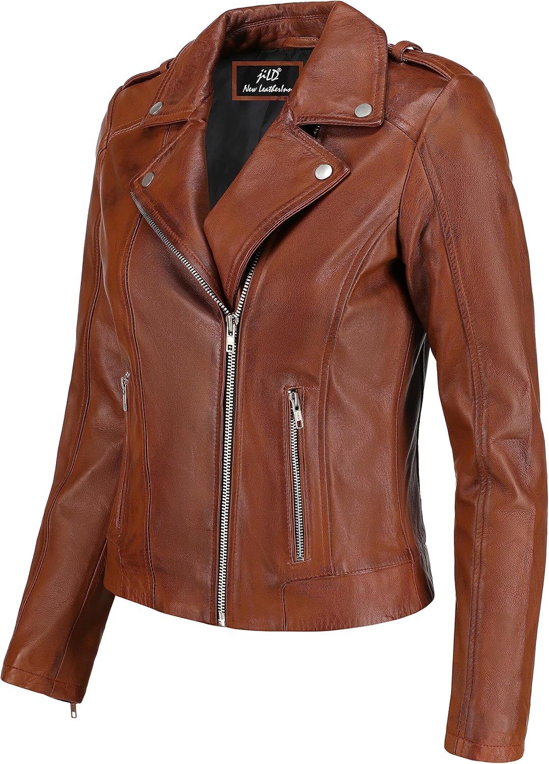 Jild Biker Style Vintage Leather Jacket Women - Casual Fashion Motorcycle Zip-Up Lightweight Coat Collar Women Leather Jacket - Image 4