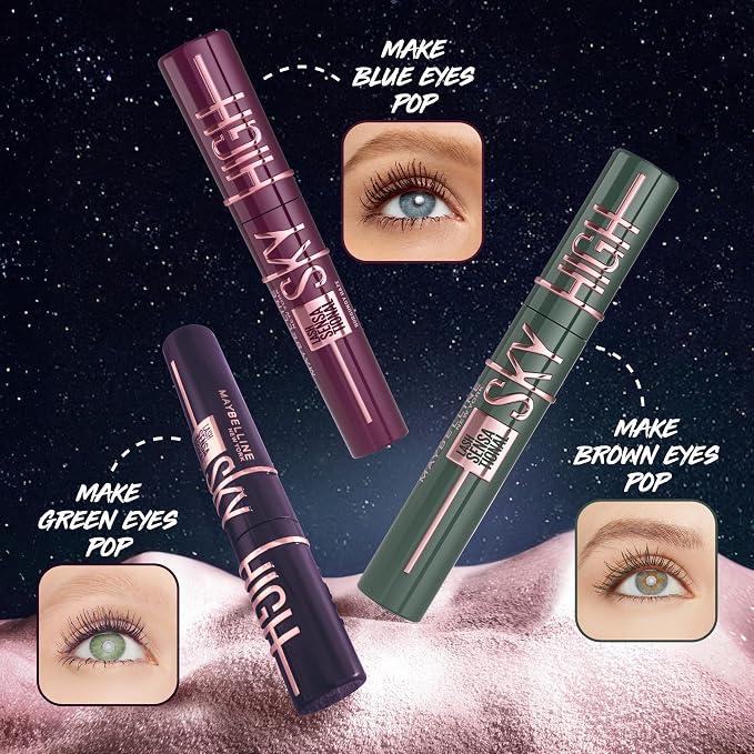 Mascara shades shown with different eye colours