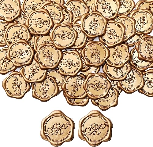 Yoption Calcomanías adhesivas de cera del alfabeto M con inicial, paquete de 100 calcomanías para sellos de cera de letras, sellos de sobre,