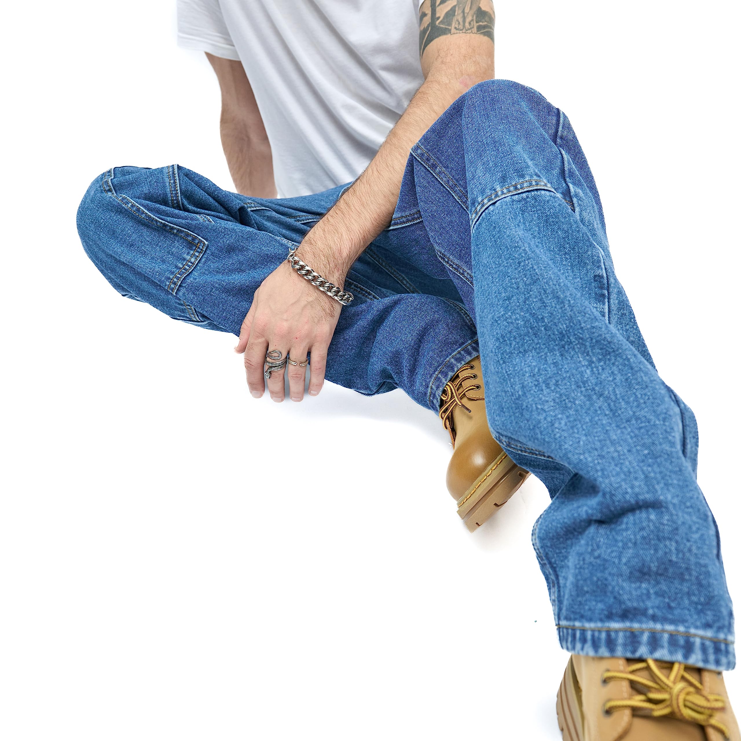 WEIBUMAOYI Pantaloni larghi da uomo, vestibilità comoda, jeans da falegname a gamba dritta lavati oversize, Blu scuro 001, 46