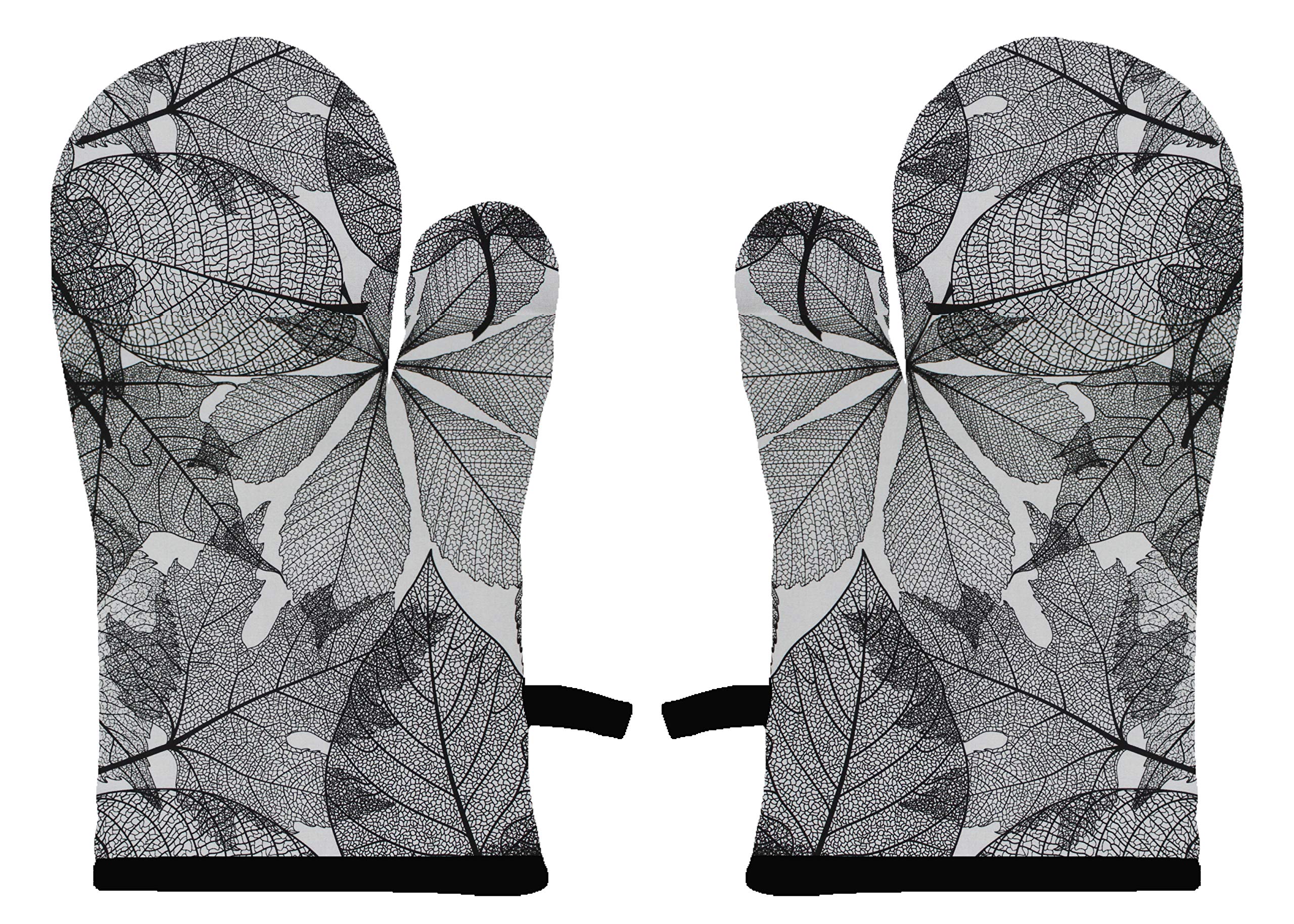 Airwill 100% Heat Resistance, Floral Designed Kitchen Oven Mitts (Gloves) (Black, Pack of 2)