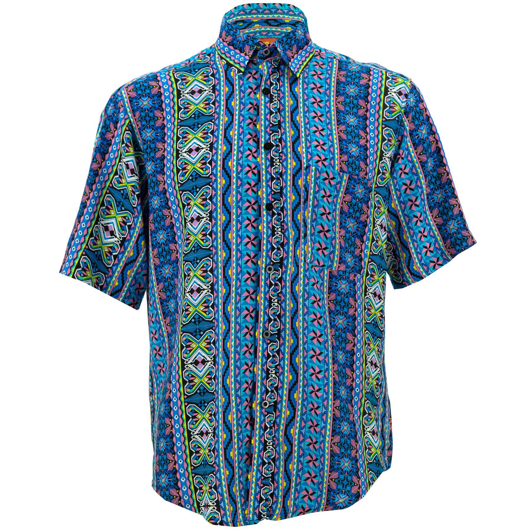 Chemise géométrique aztèque manches courtes au style graphique unique