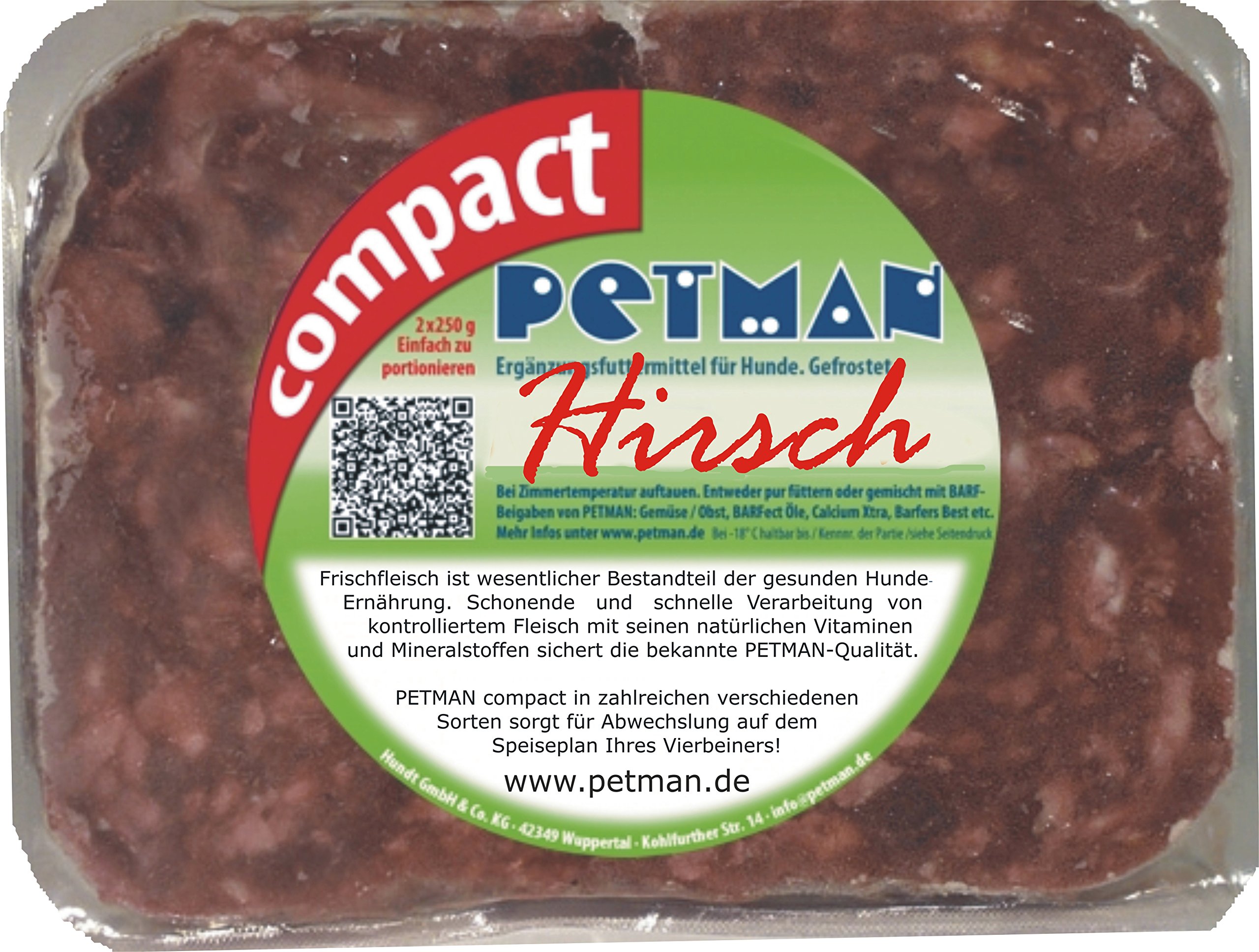 petman compact Hirsch, 22 x 500g-Beutel, Tiefkühlfutter, gesunde, natürliche Ernährung für Hunde, Hundefutter, Barf, B.A.R.F.